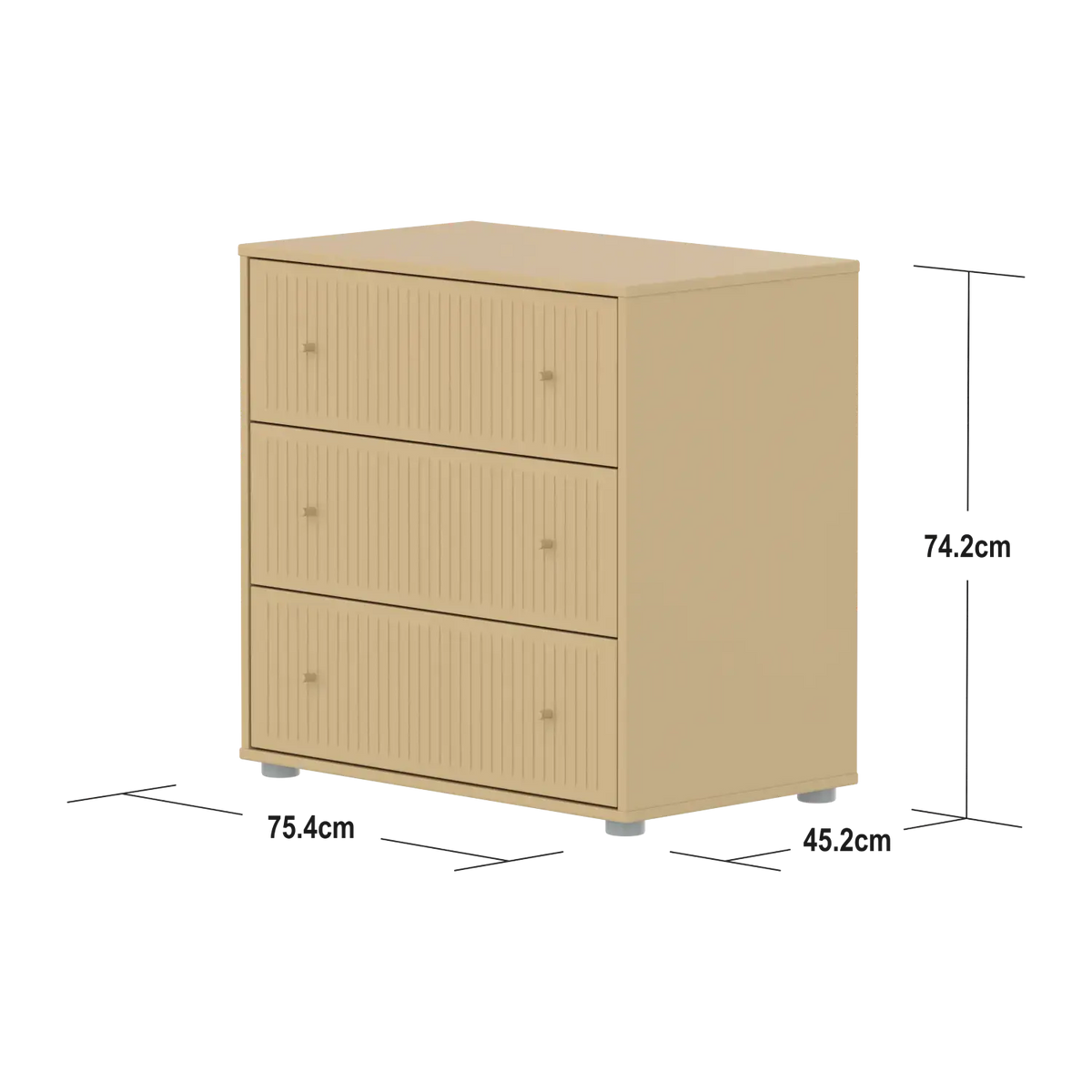 Flexa Saga Kommode, 3 Schubladen mit Rillen Sand/Grau