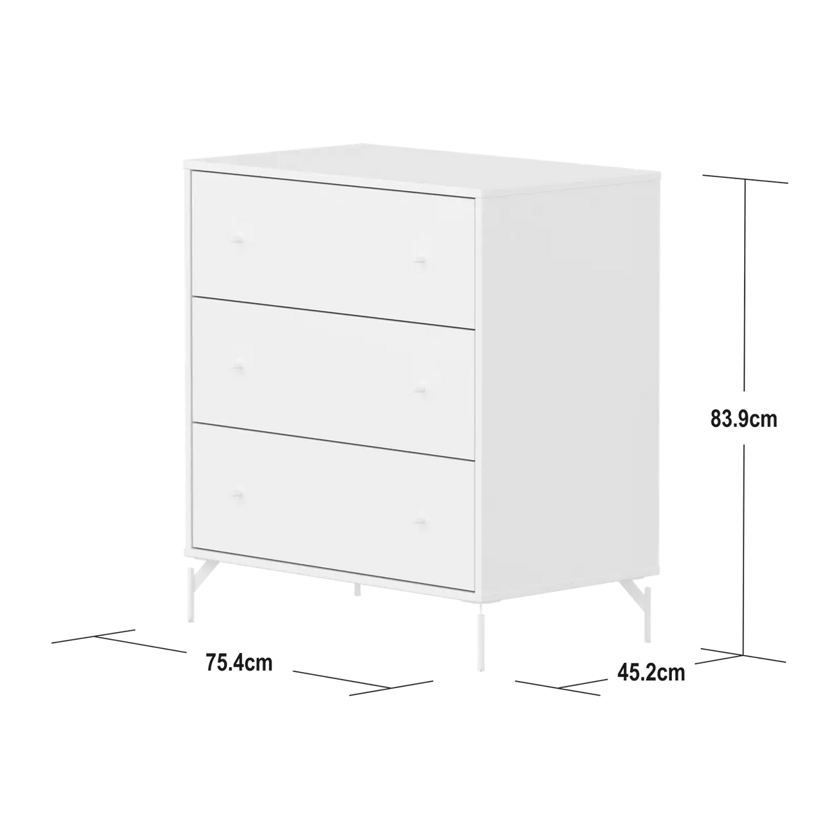 Flexa Saga Kommode, 3 Schubladen Weiss