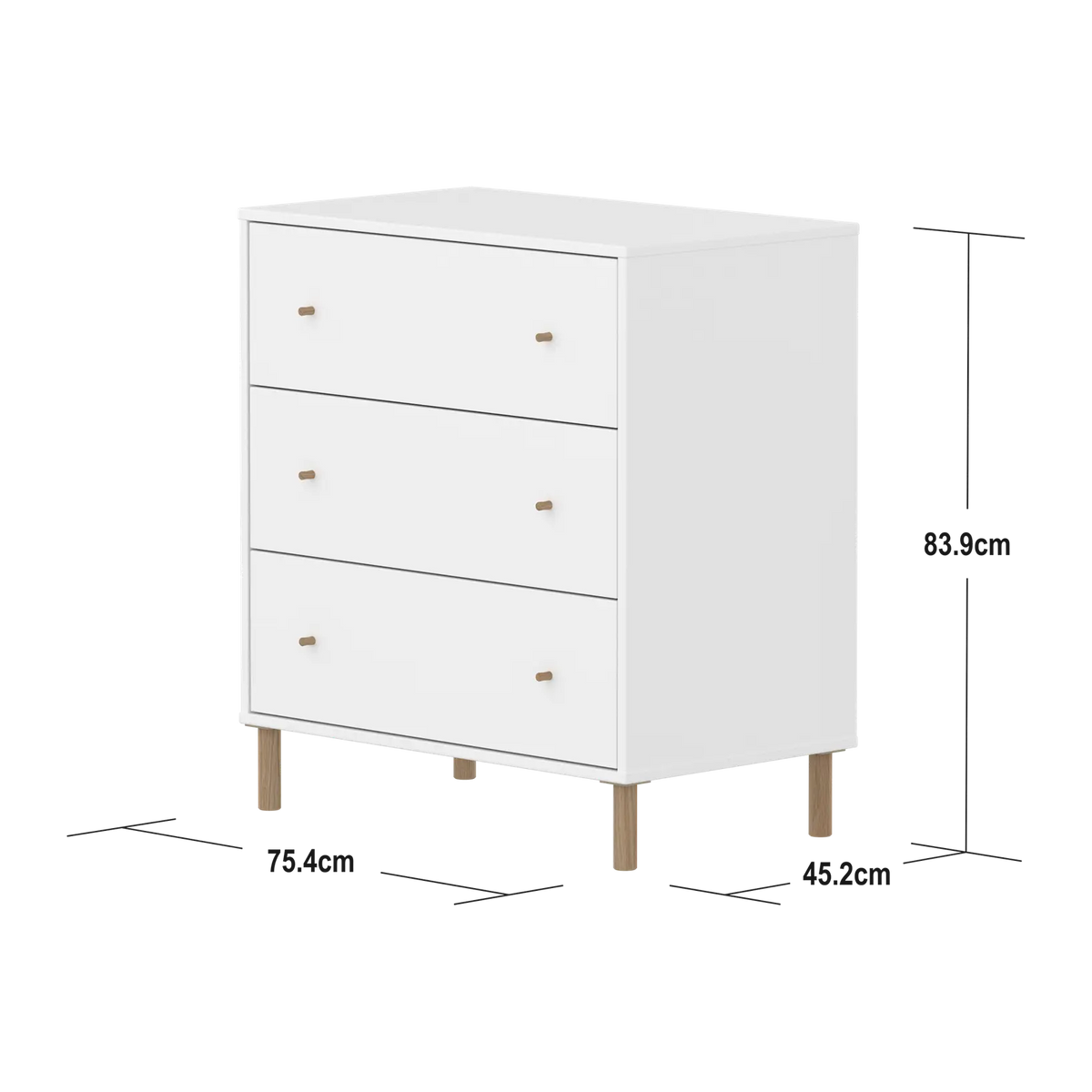 Flexa Saga Kommode, 3 Schubladen Weiss/Eiche