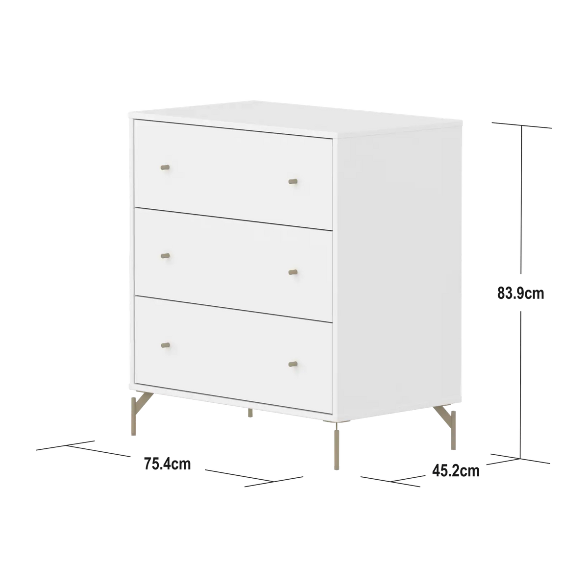 Flexa Saga Kommode, 3 Schubladen Weiss/Sand