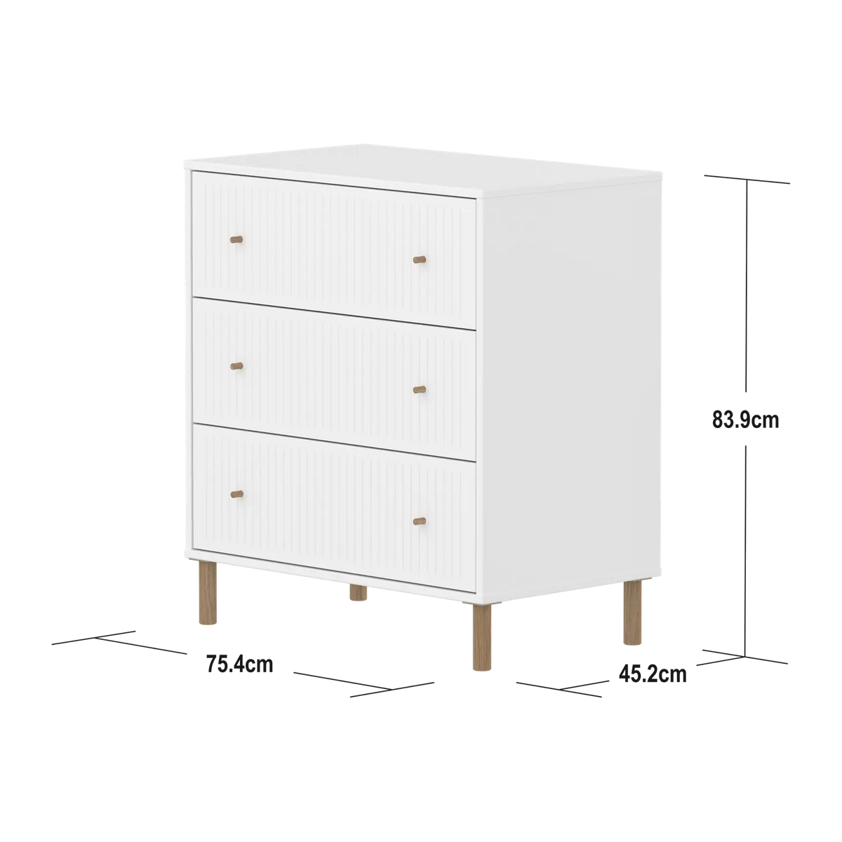 Flexa Saga Kommode, 3 Schubladen mit Rillen Weiss/Eiche