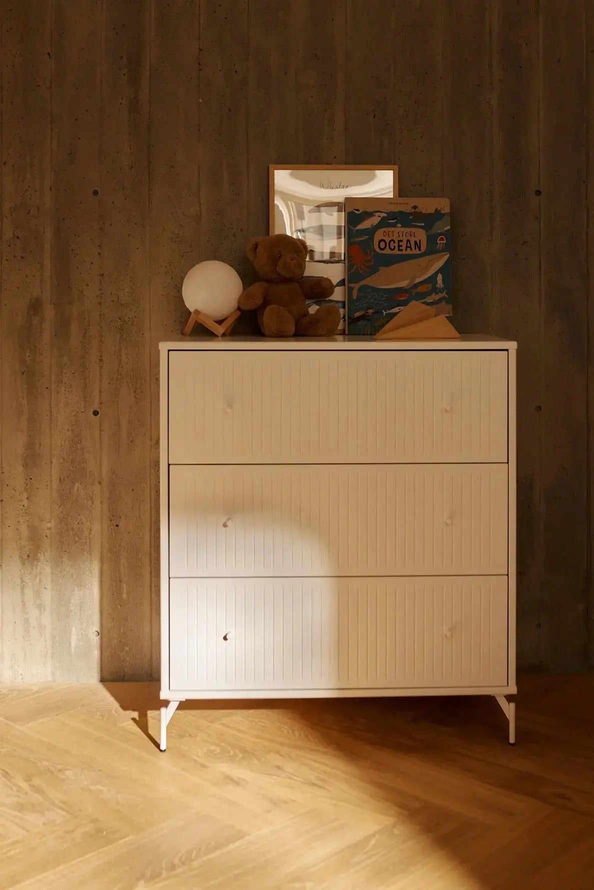 Flexa Saga Kommode, 3 Schubladen mit Rillen Weiss