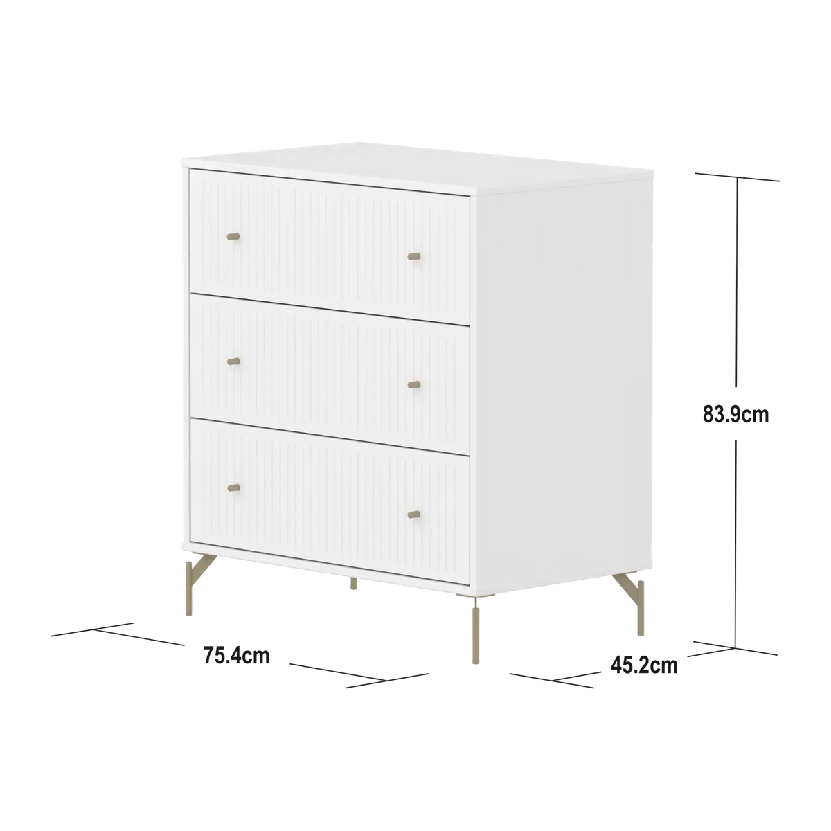 Flexa Saga Kommode, 3 Schubladen mit Rillen Weiss/Sand