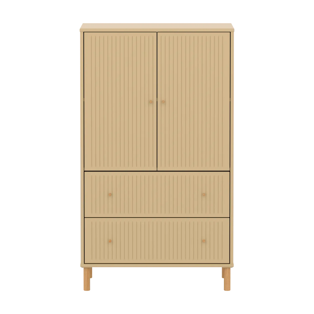 Flexa Saga Schrank, 2 Türen und 2 Schubladen mit Rillen Sand/Eiche