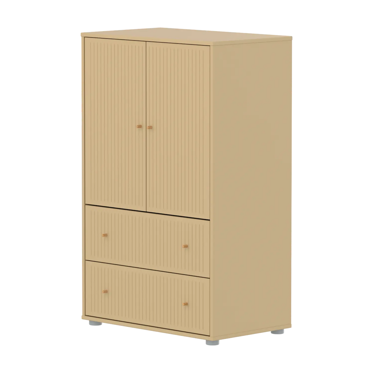 Flexa Saga Schrank, 2 Türen und 2 Schubladen mit Rillen Sand/Eiche/Grau
