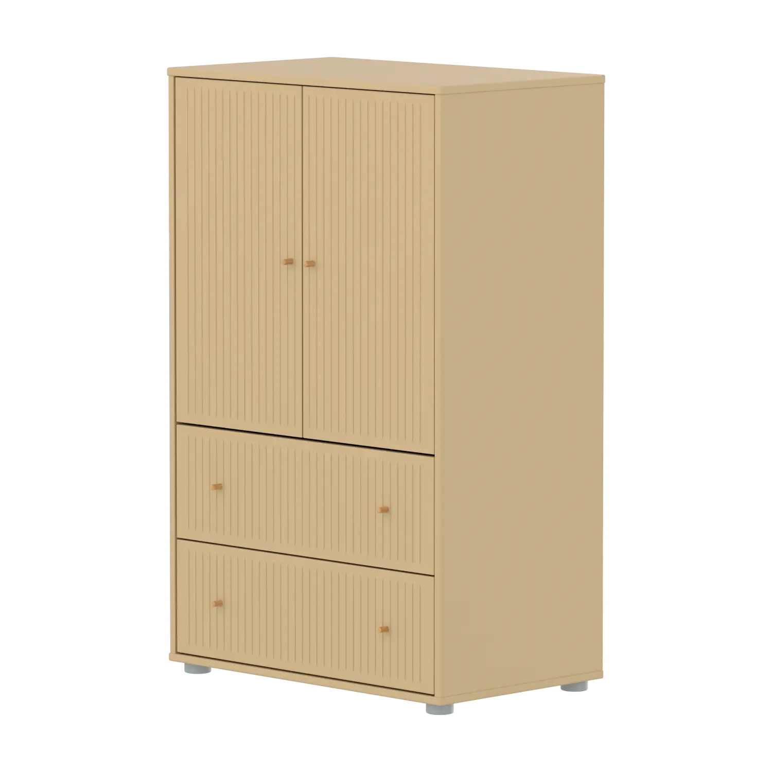 Flexa Saga Schrank, 2 Türen und 2 Schubladen mit Rillen Sand/Eiche/Grau