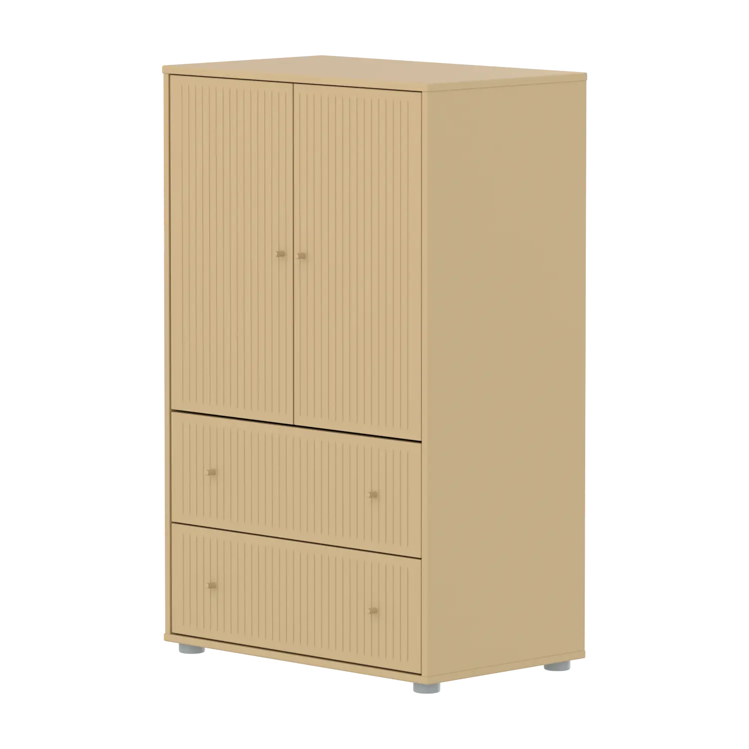 Flexa Saga Schrank, 2 Türen und 2 Schubladen mit Rillen Sand/Grau