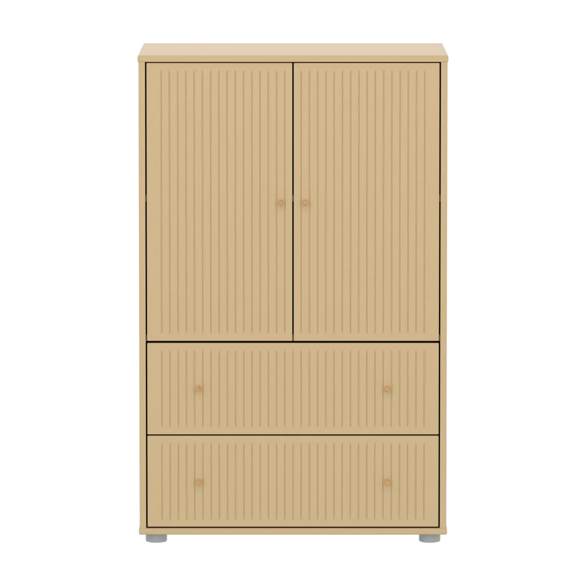 Flexa Saga Schrank, 2 Türen und 2 Schubladen mit Rillen Sand/Eiche/Grau