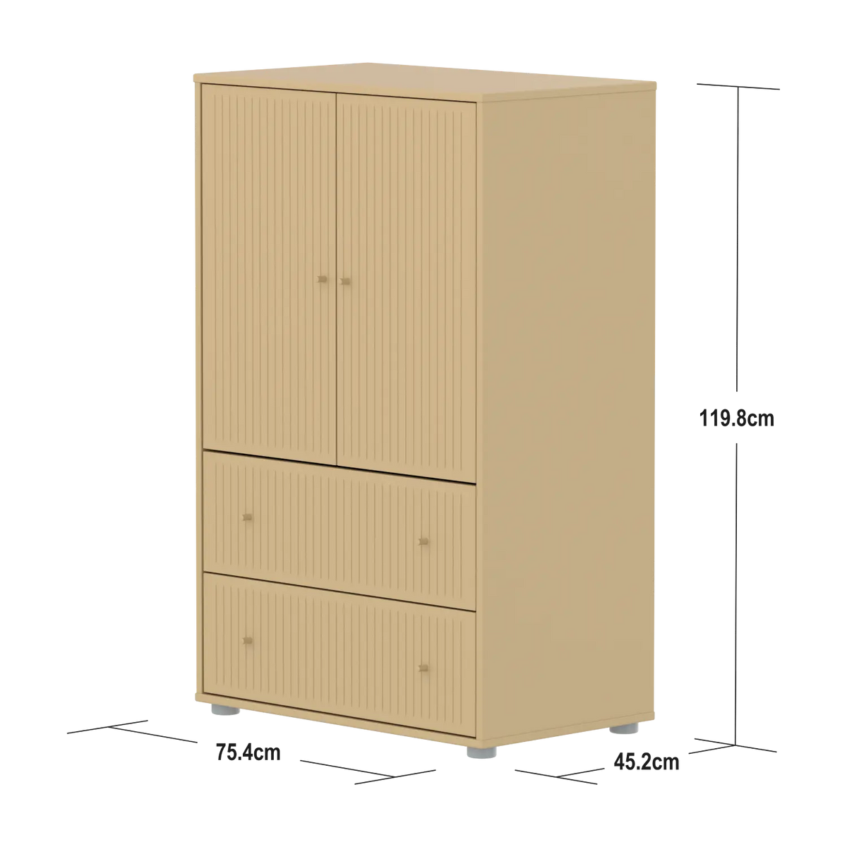 Flexa Saga Schrank, 2 Türen und 2 Schubladen mit Rillen Sand/Grau