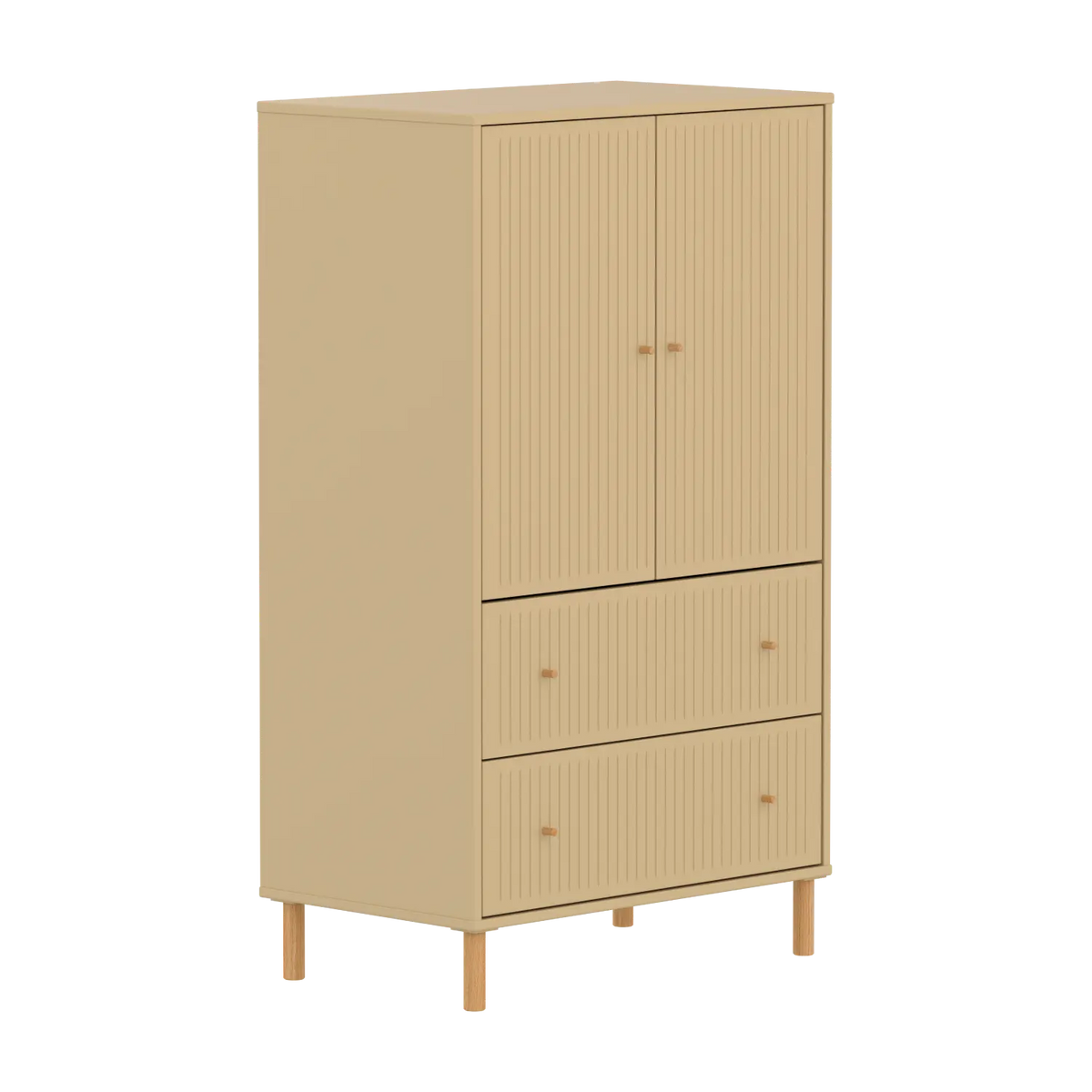 Flexa Saga Schrank, 2 Türen und 2 Schubladen mit Rillen Sand/Eiche
