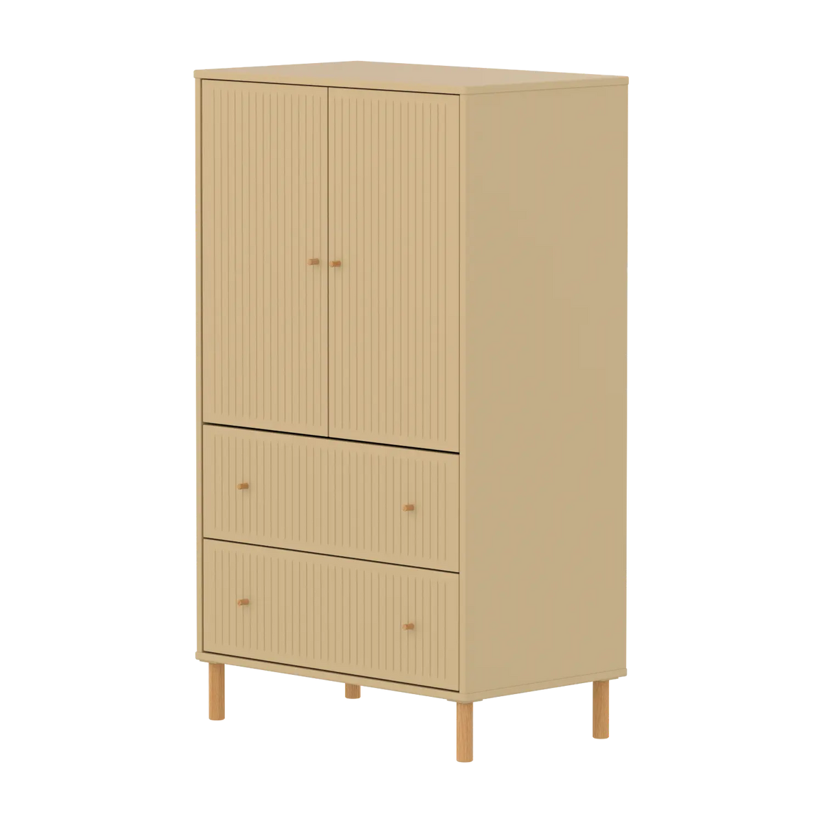 Flexa Saga Schrank, 2 Türen und 2 Schubladen mit Rillen Sand/Eiche