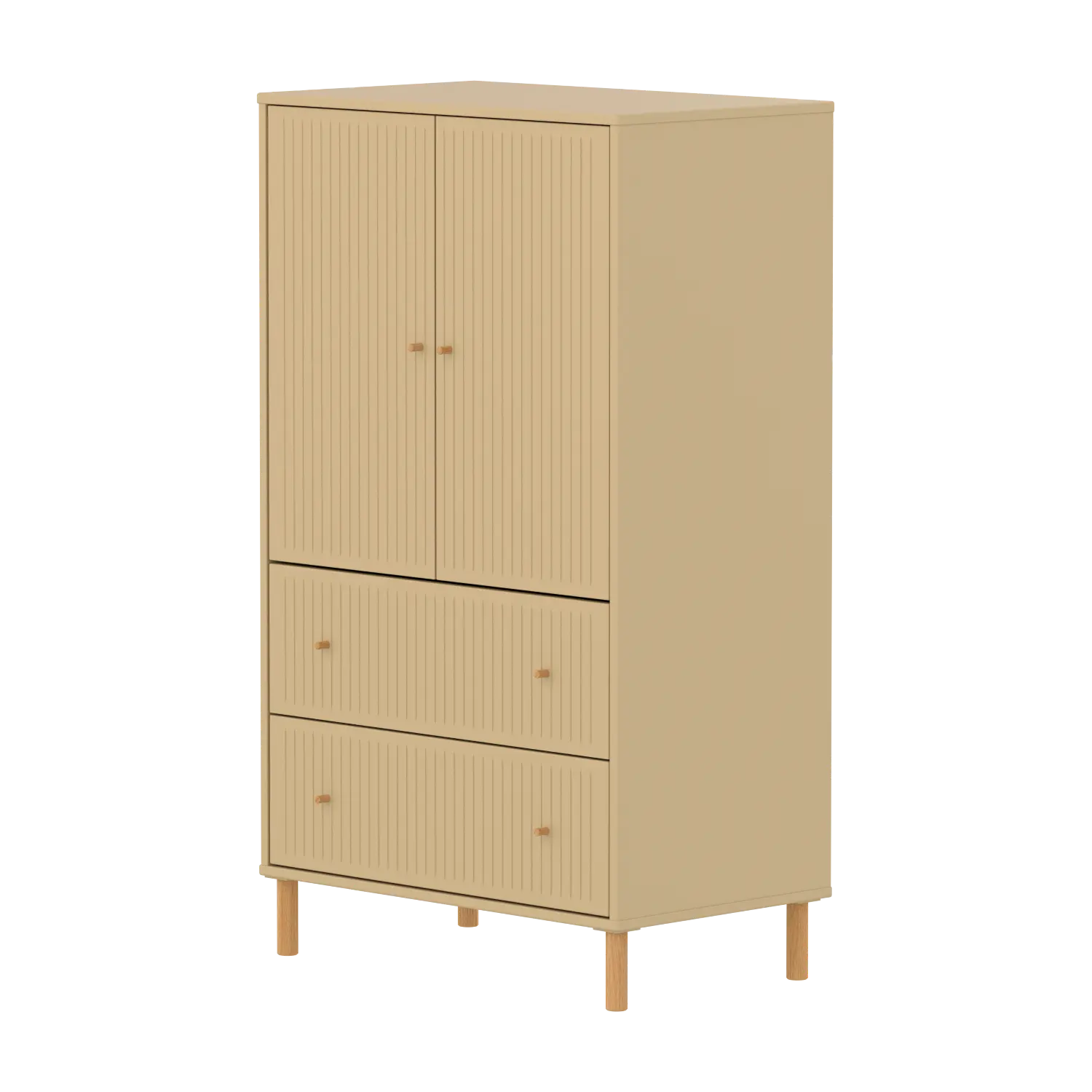 Flexa Saga Schrank, 2 Türen und 2 Schubladen mit Rillen Sand/Eiche