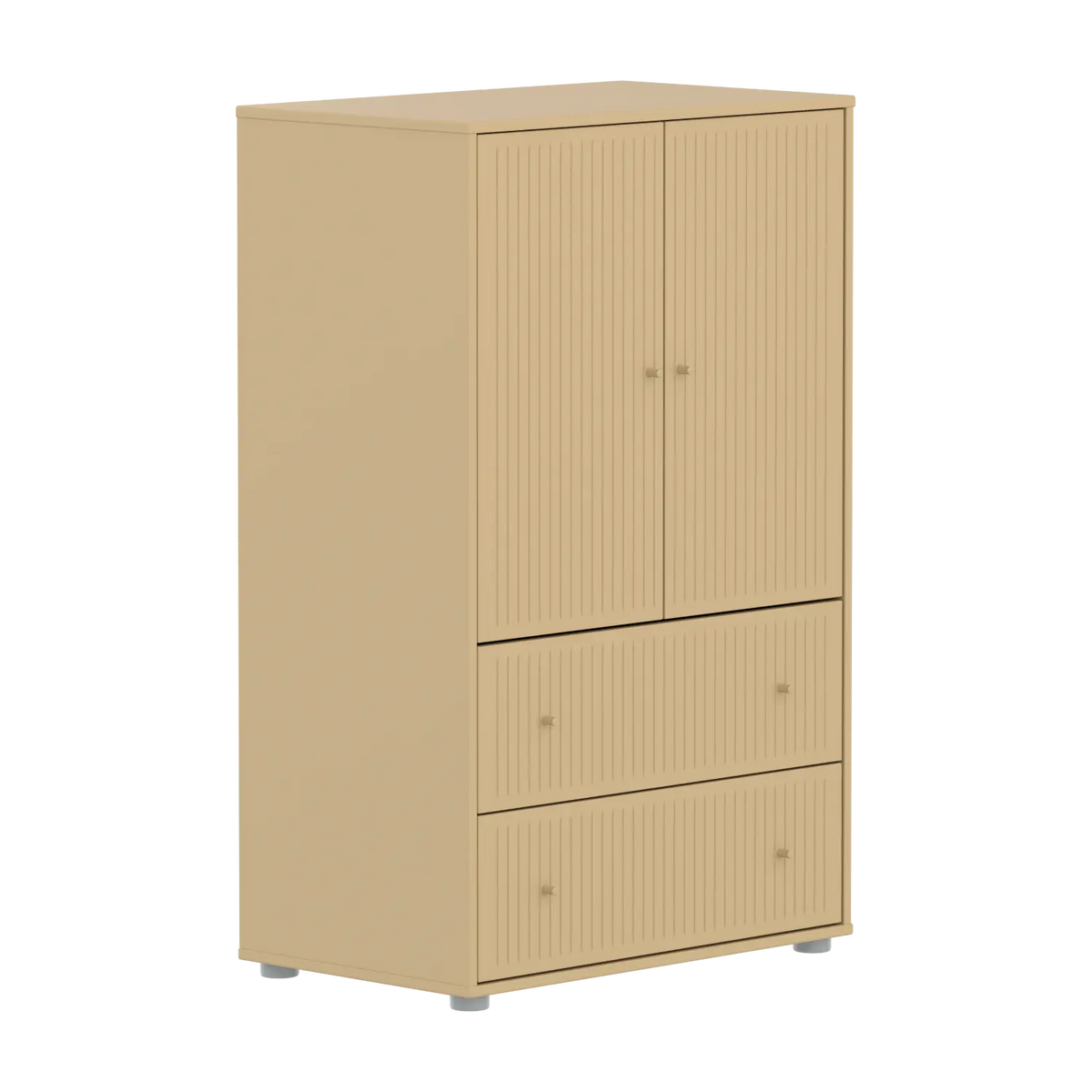 Flexa Saga Schrank, 2 Türen und 2 Schubladen mit Rillen Sand/Grau