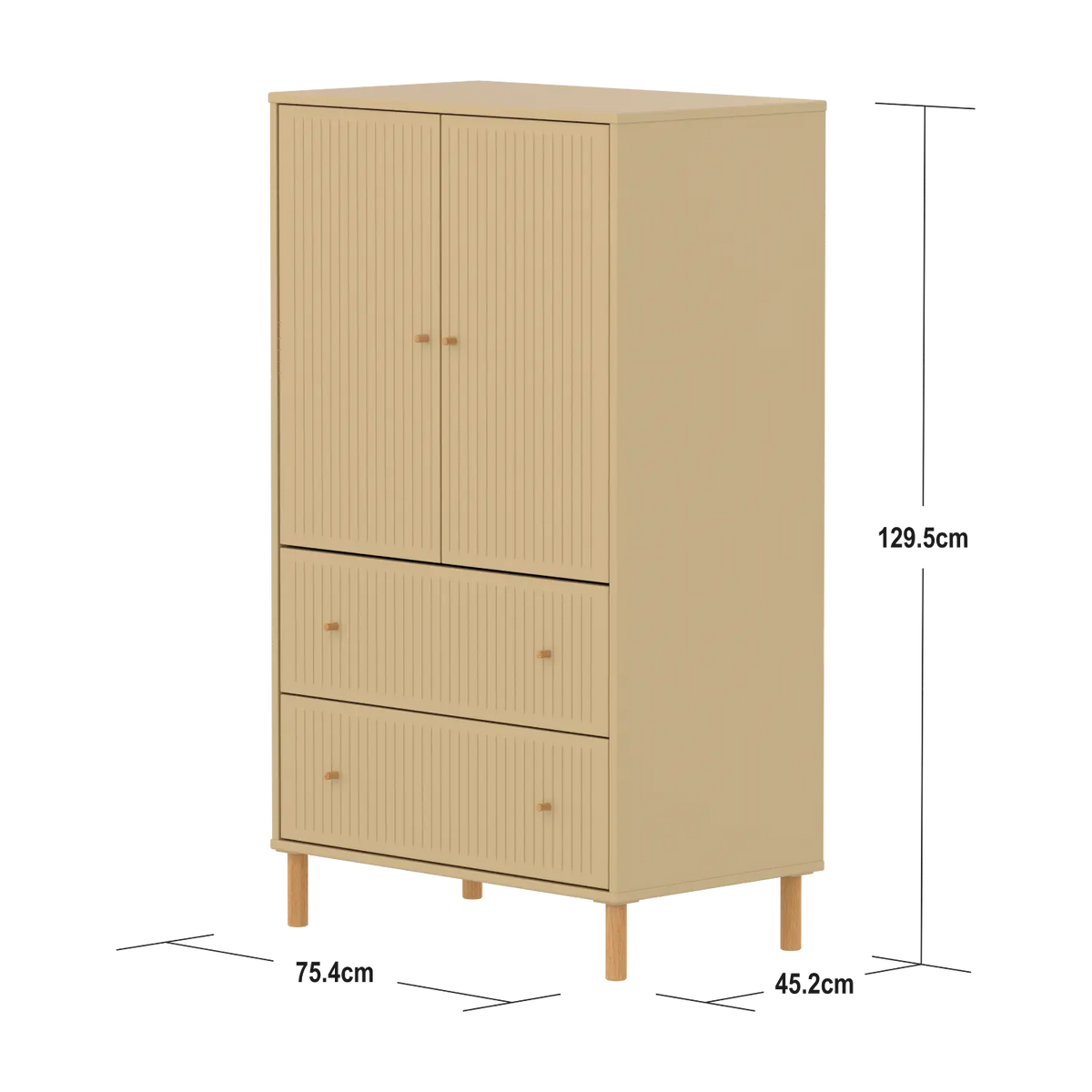 Flexa Saga Schrank, 2 Türen und 2 Schubladen mit Rillen Sand/Eiche