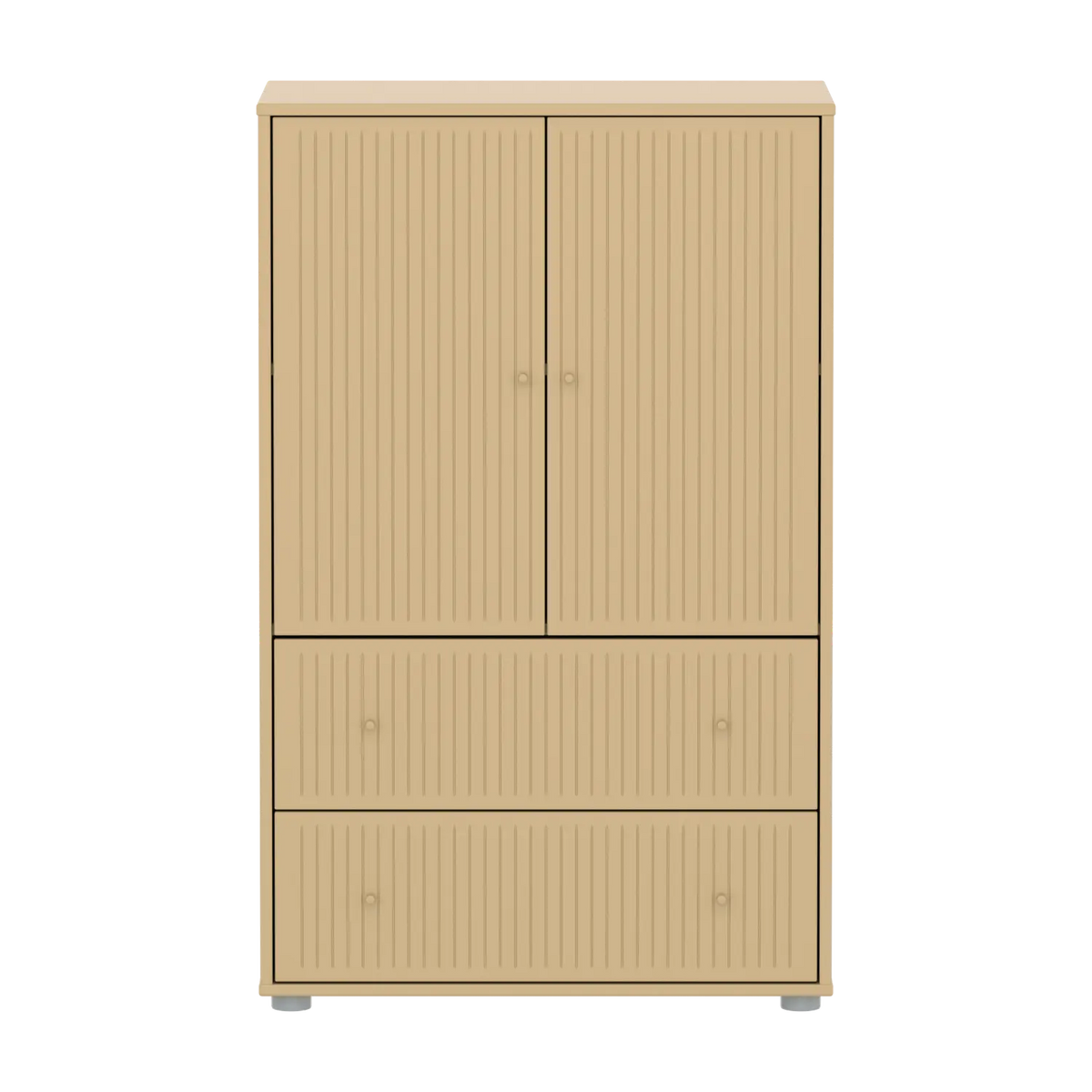 Flexa Saga Schrank, 2 Türen und 2 Schubladen mit Rillen Sand/Grau