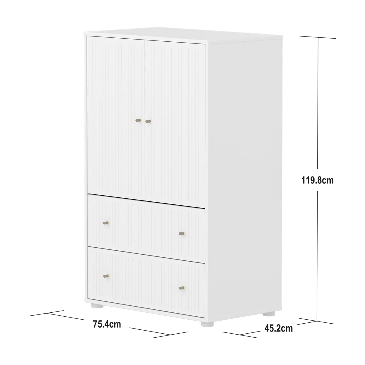 Flexa Saga Schrank, 2 Türen und 2 Schubladen mit Rillen Weiss/Sand