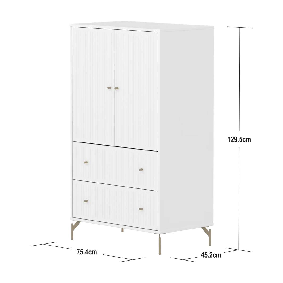 Flexa Saga Schrank, 2 Türen und 2 Schubladen mit Rillen Weiss/Sand