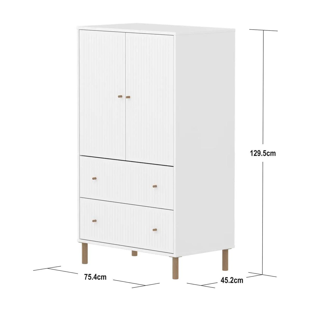 Flexa Saga Schrank, 2 Türen und 2 Schubladen mit Rillen Weiss/Eiche