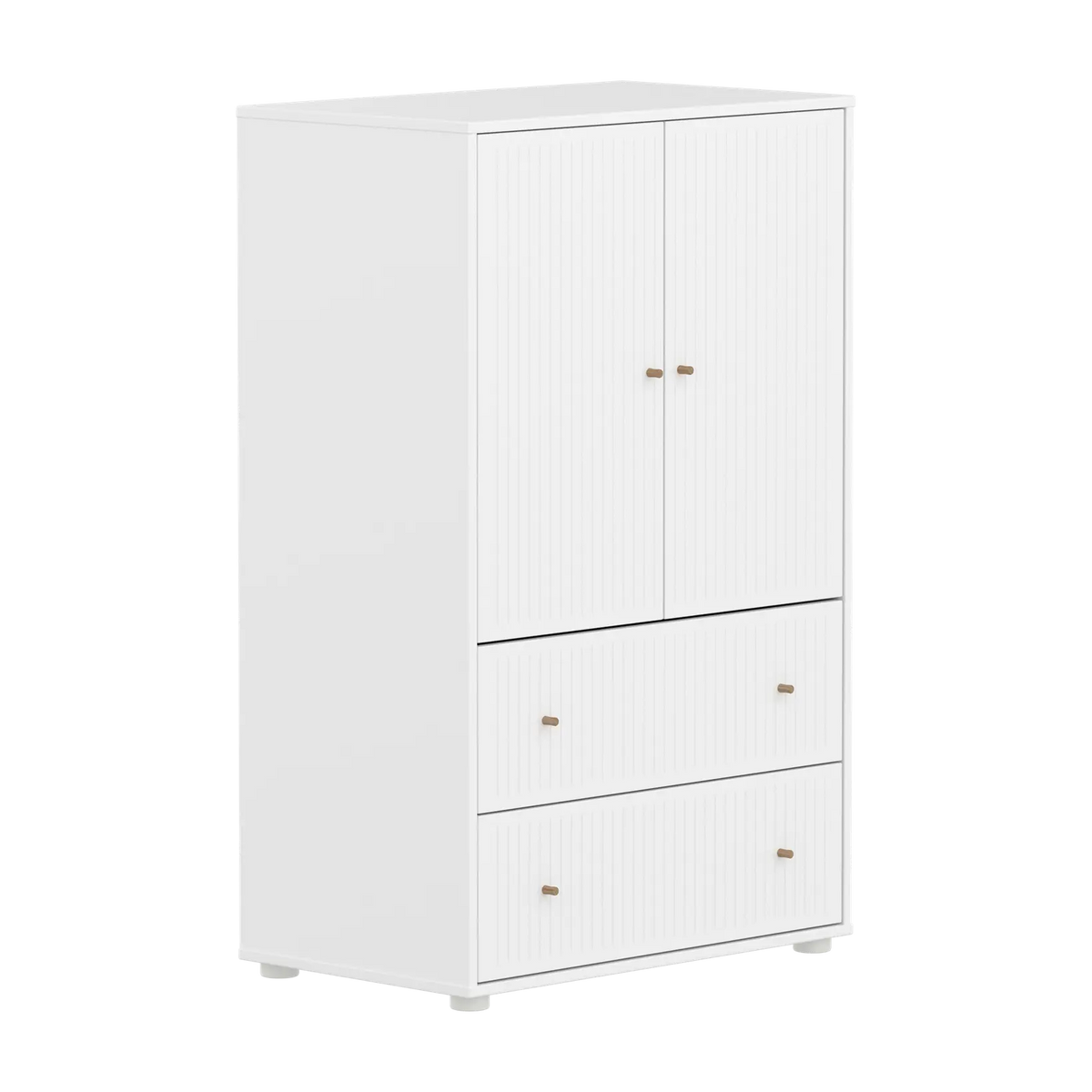 Flexa Saga Schrank, 2 Türen und 2 Schubladen mit Rillen Weiss/Eiche