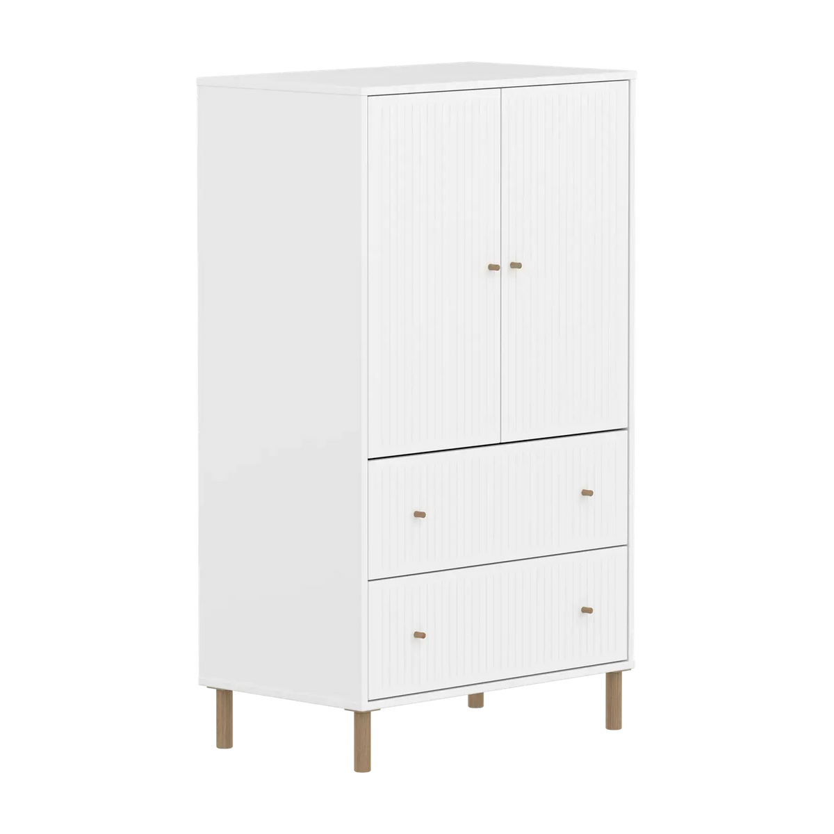Flexa Saga Schrank, 2 Türen und 2 Schubladen mit Rillen Weiss/Eiche
