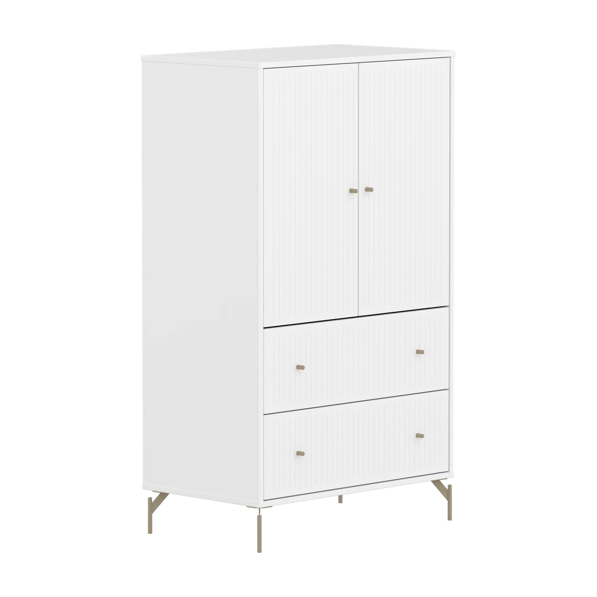 Flexa Saga Schrank, 2 Türen und 2 Schubladen mit Rillen Weiss/Sand