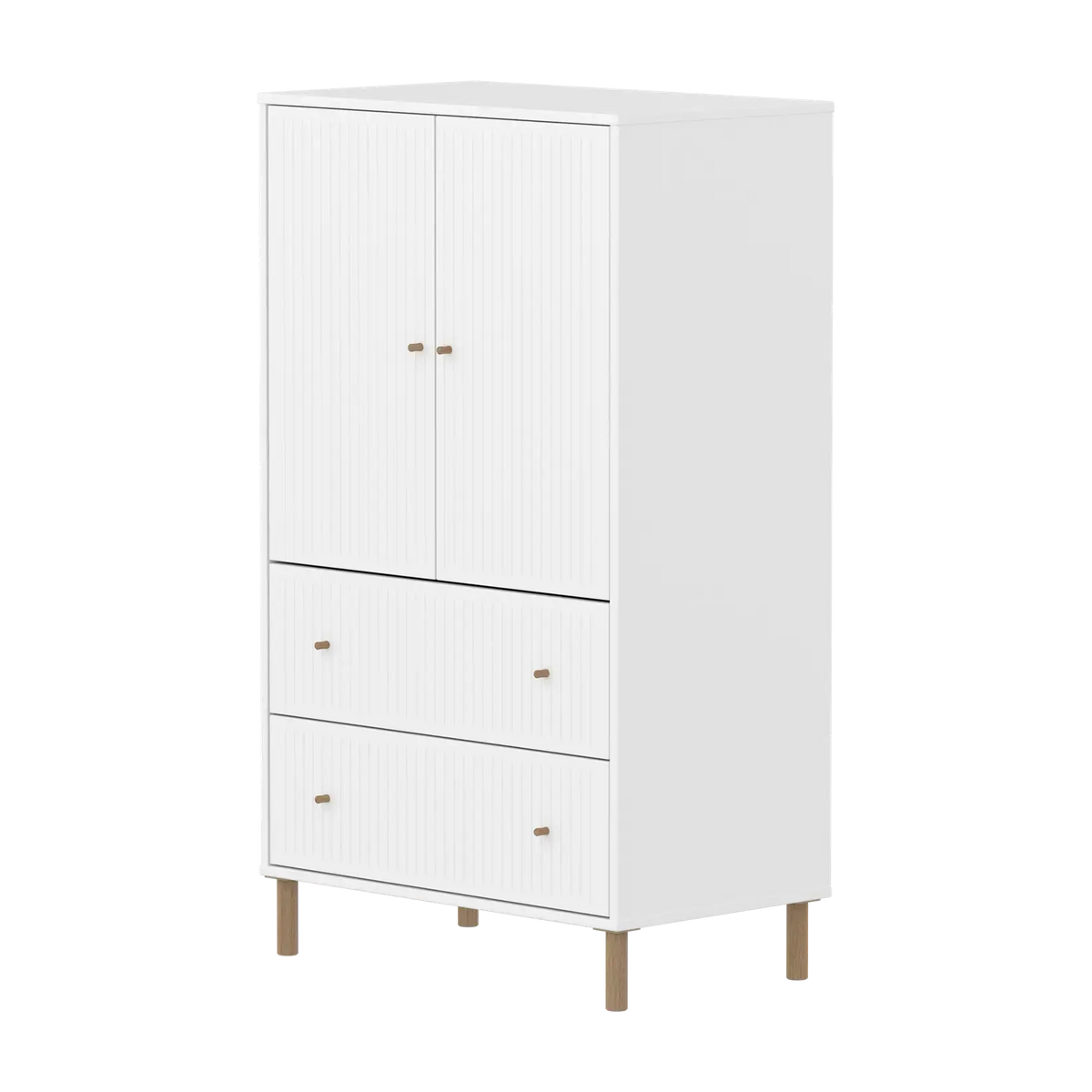 Flexa Saga Schrank, 2 Türen und 2 Schubladen mit Rillen Weiss/Eiche