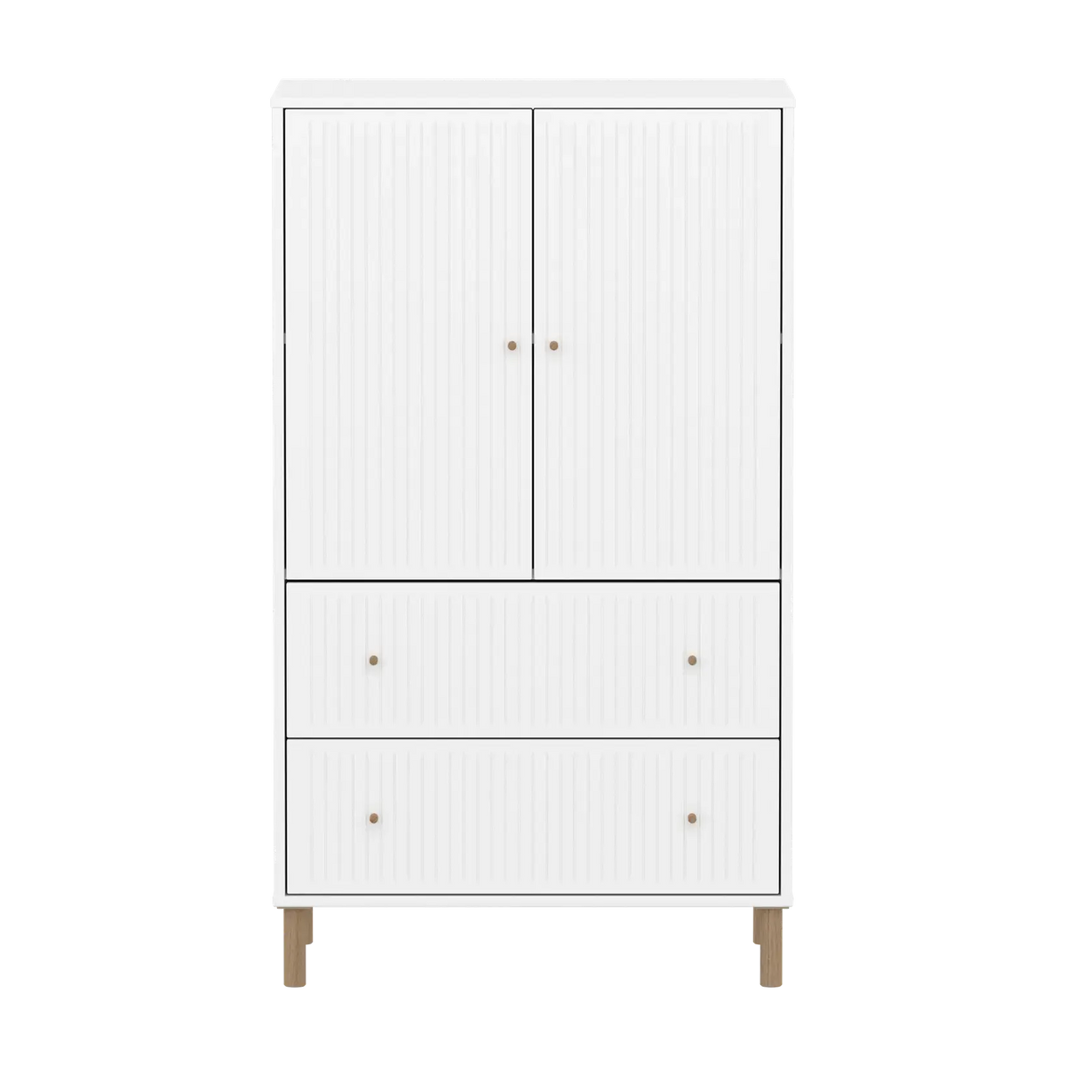 Flexa Saga Schrank, 2 Türen und 2 Schubladen mit Rillen Weiss/Eiche