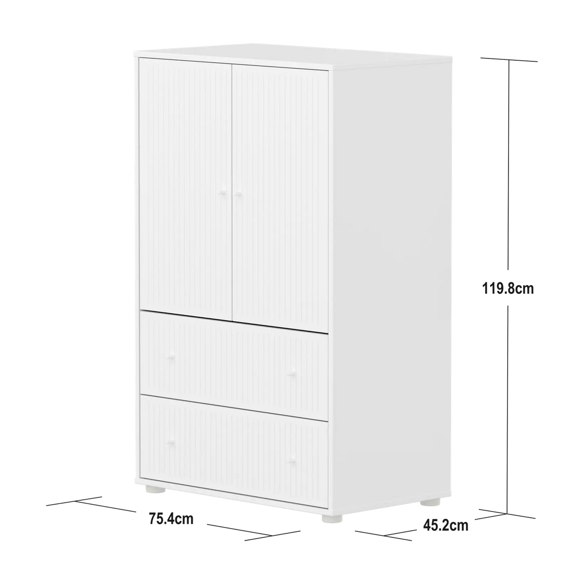 Flexa Saga Schrank, 2 Türen und 2 Schubladen mit Rillen Weiss