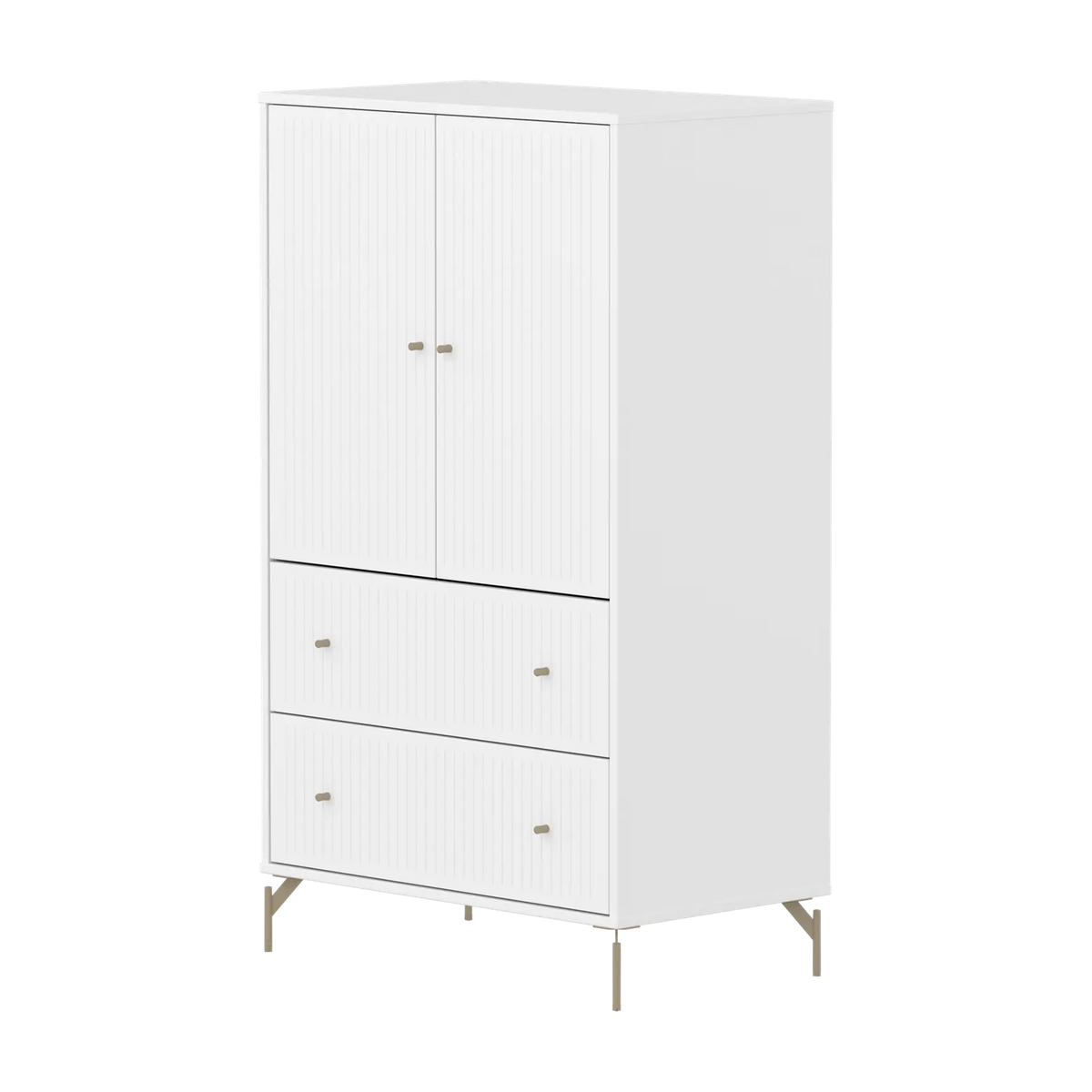 Flexa Saga Schrank, 2 Türen und 2 Schubladen mit Rillen Weiss/Sand