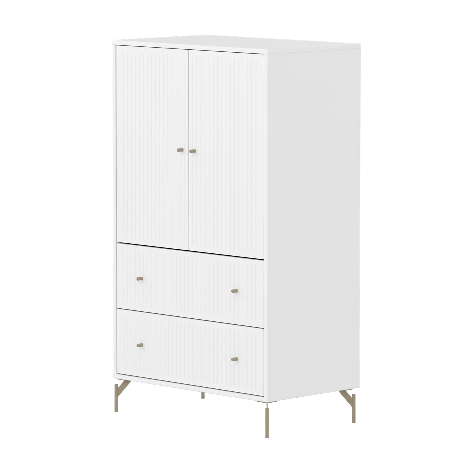 Flexa Saga Schrank, 2 Türen und 2 Schubladen mit Rillen Weiss/Sand