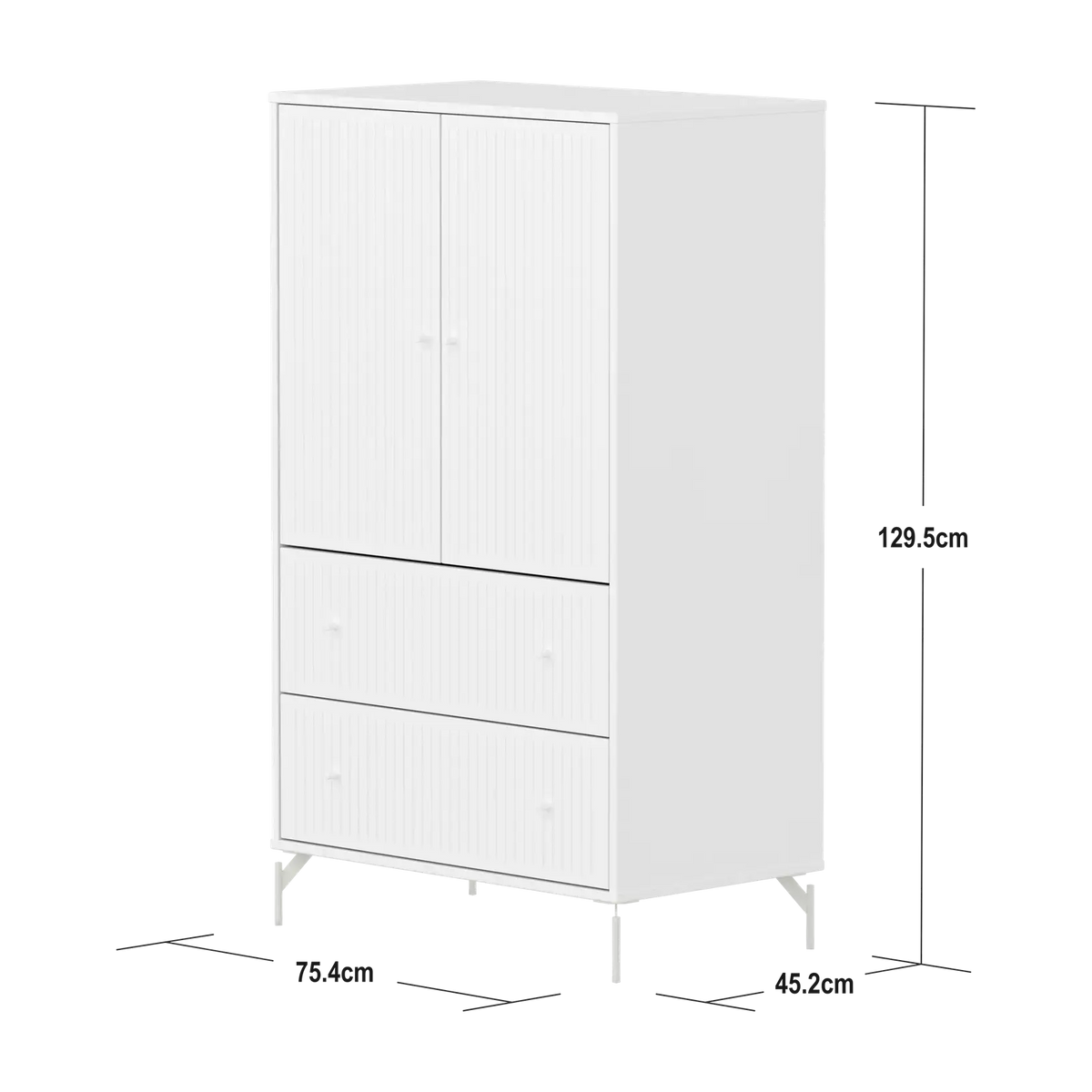 Flexa Saga Schrank, 2 Türen und 2 Schubladen mit Rillen Weiss