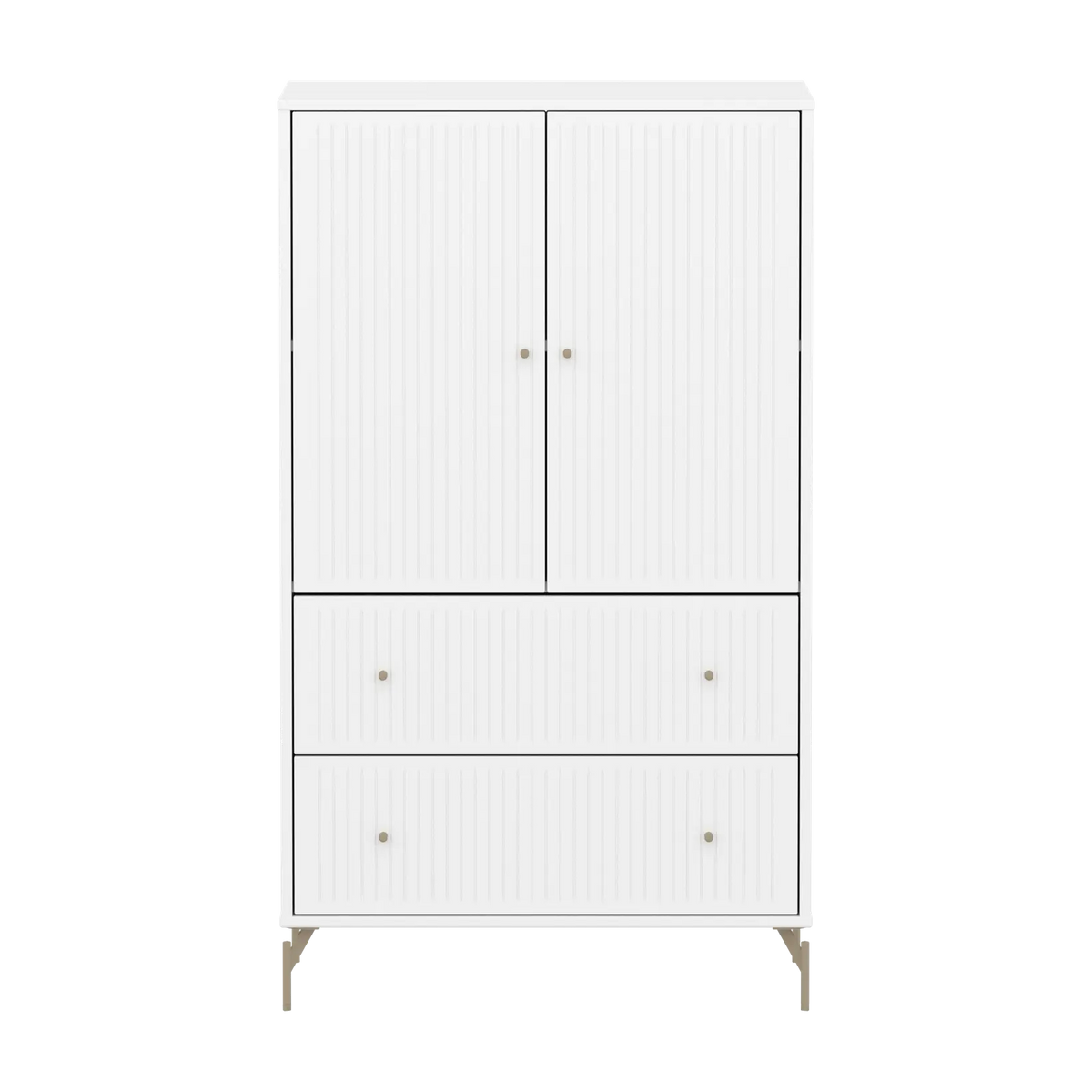 Flexa Saga Schrank, 2 Türen und 2 Schubladen mit Rillen Weiss/Sand