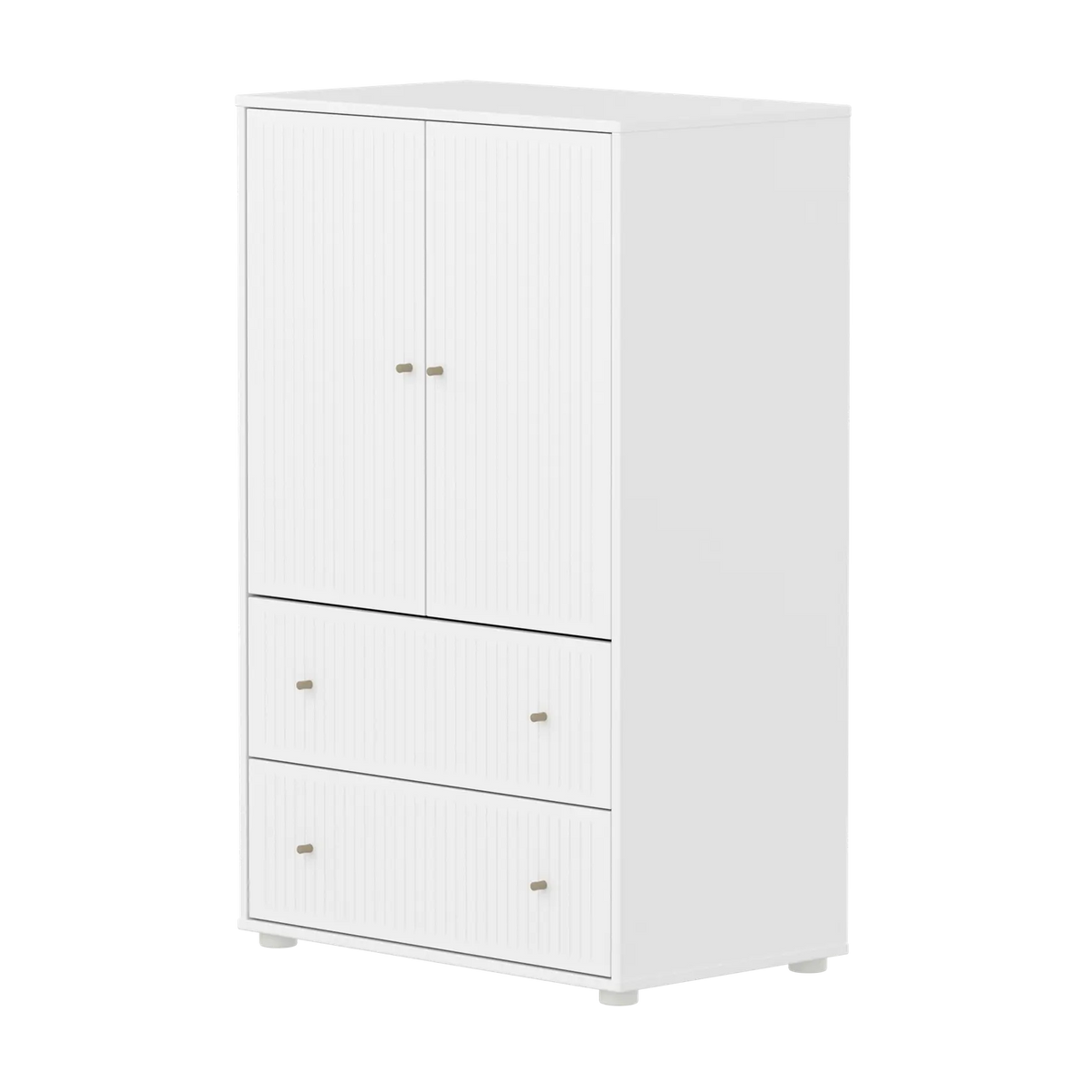 Flexa Saga Schrank, 2 Türen und 2 Schubladen mit Rillen Weiss/Sand