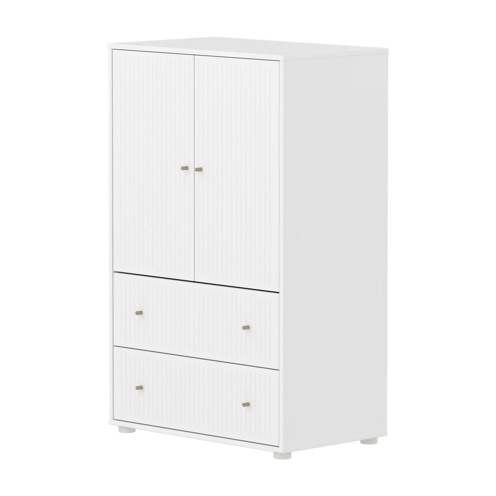 Flexa Saga Schrank, 2 Türen und 2 Schubladen mit Rillen Weiss/Sand
