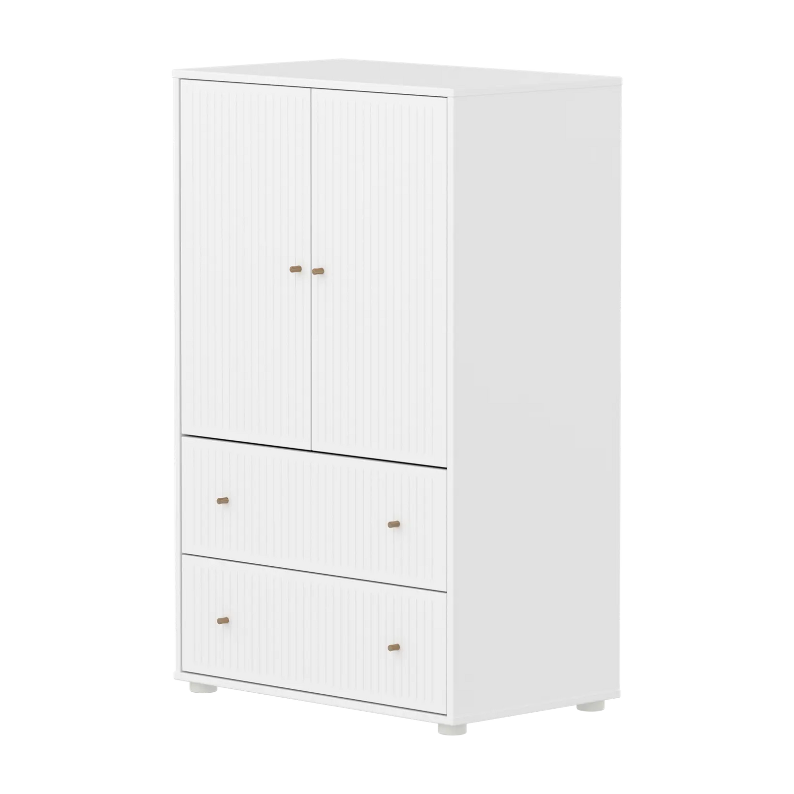 Flexa Saga Schrank, 2 Türen und 2 Schubladen mit Rillen Weiss/Eiche
