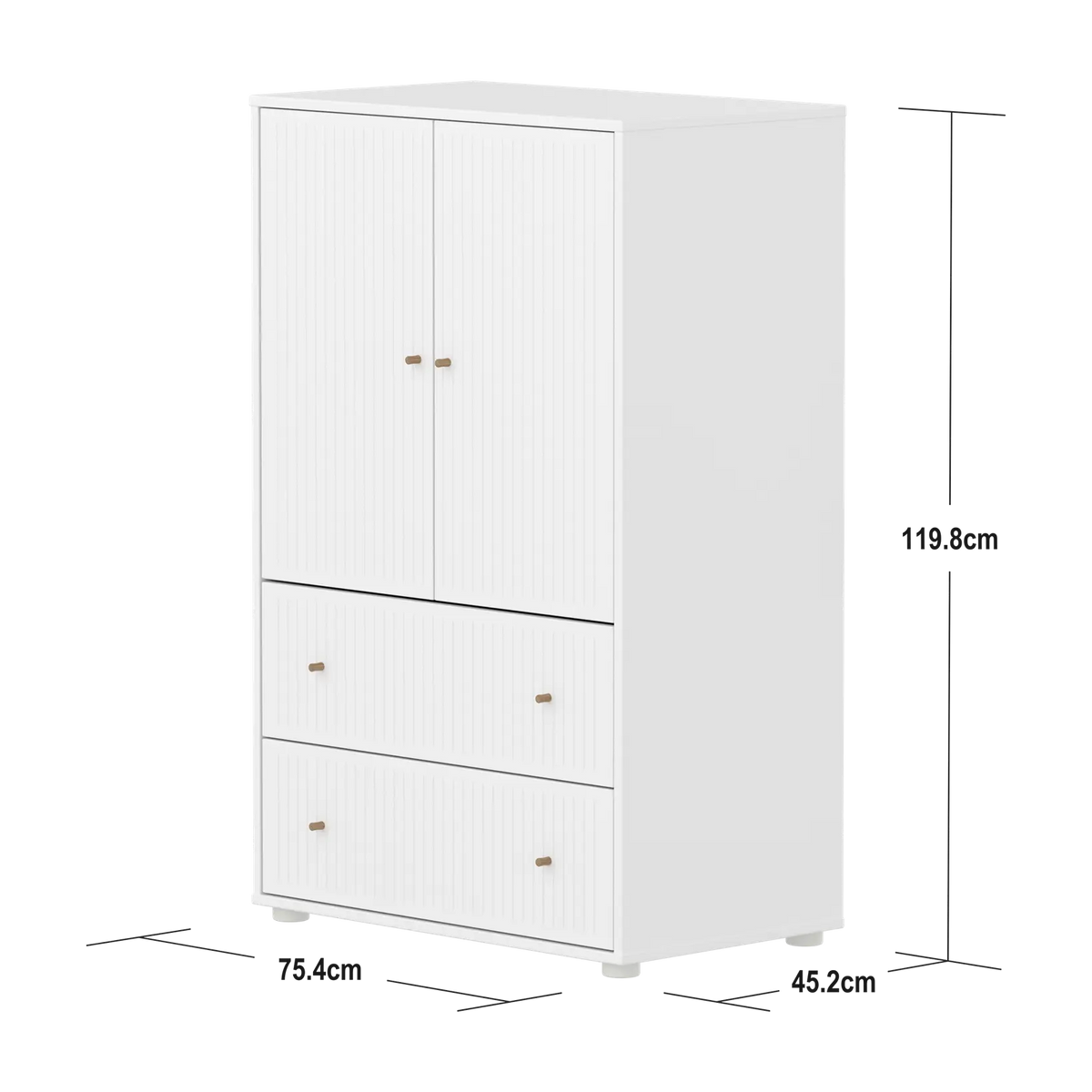 Flexa Saga Schrank, 2 Türen und 2 Schubladen mit Rillen Weiss/Eiche