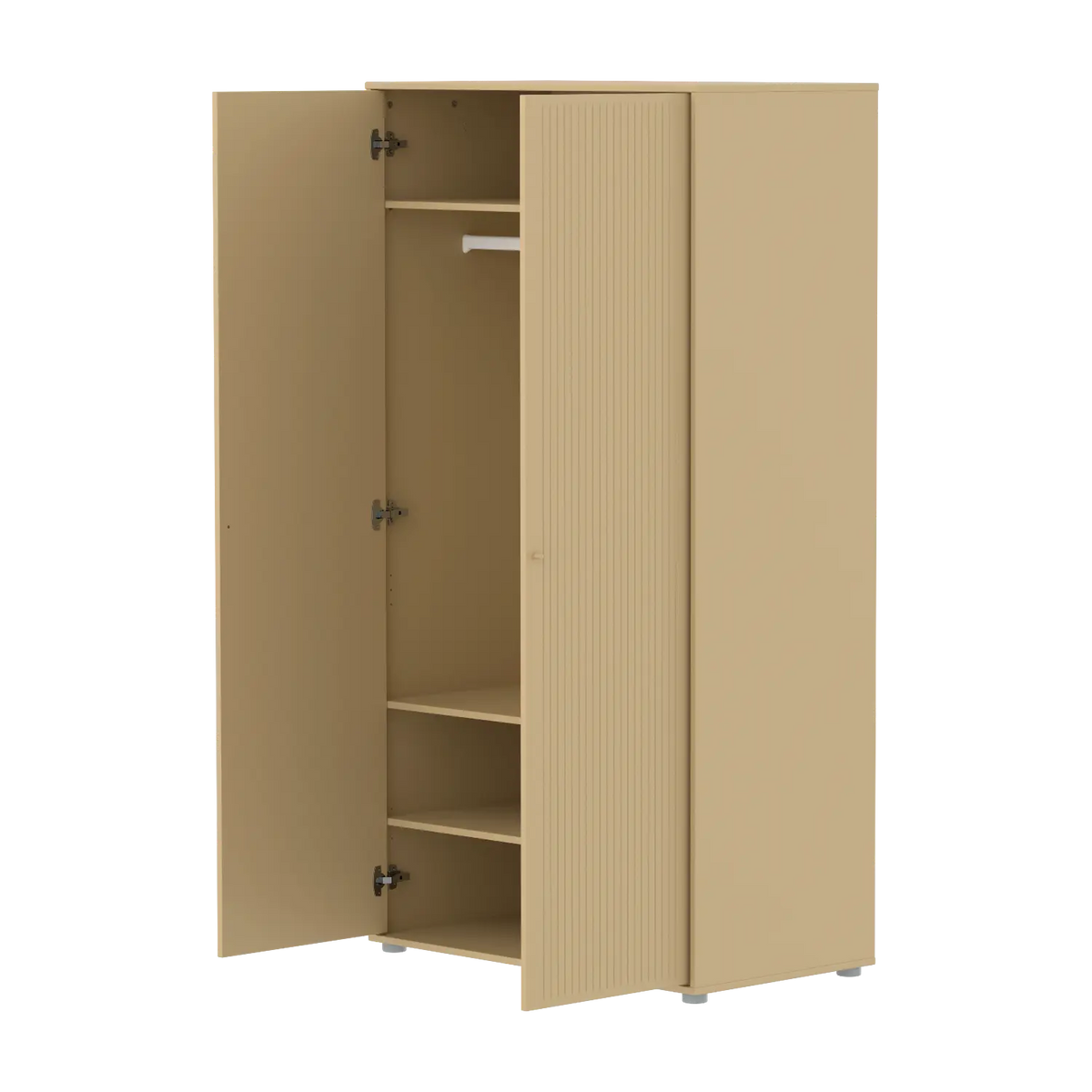 Flexa Saga Kleiderschrank, 2 Türen mit Rillen Sand/Eiche/Grau