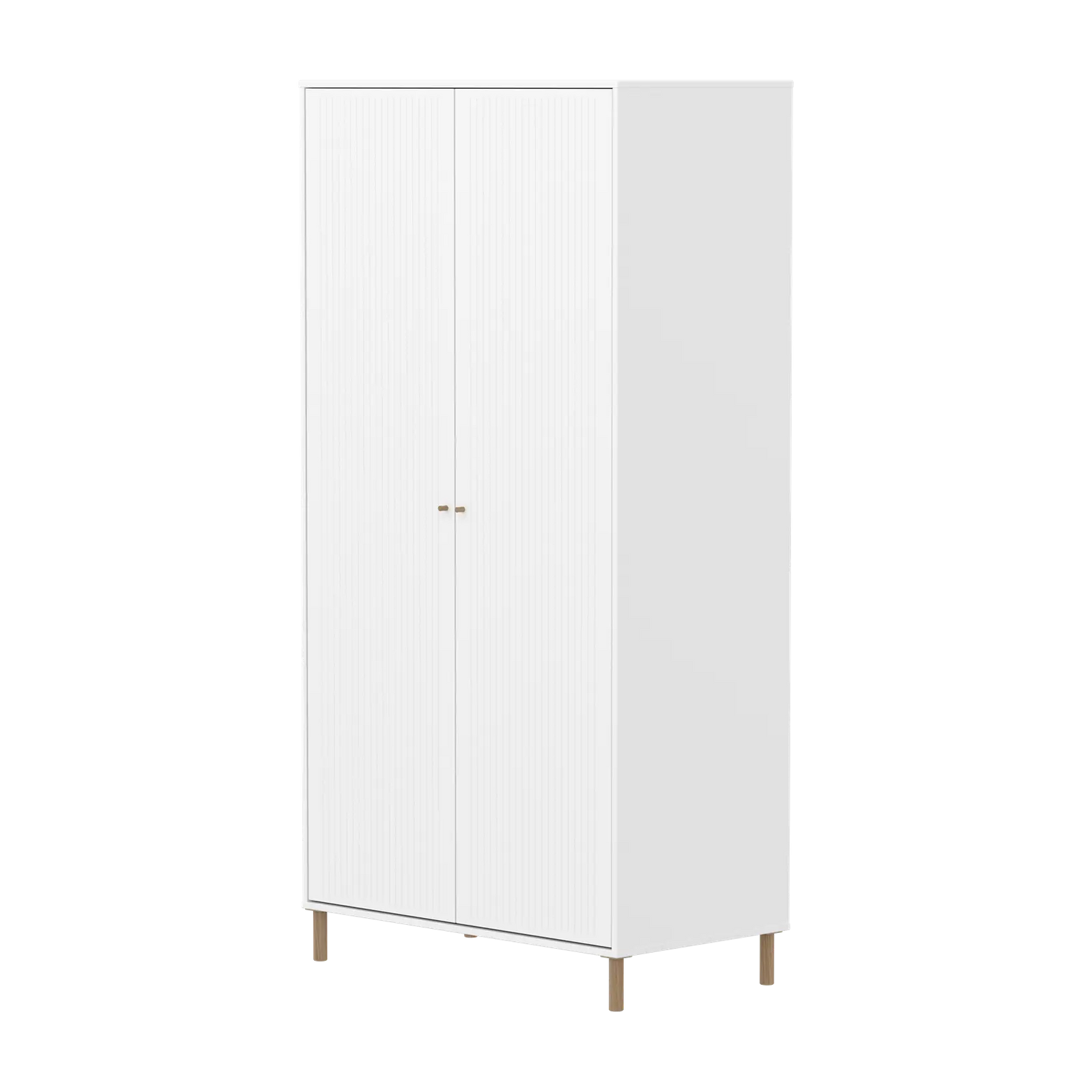 Flexa Saga Kleiderschrank, 2 Türen mit Rillen Weiss/Eiche