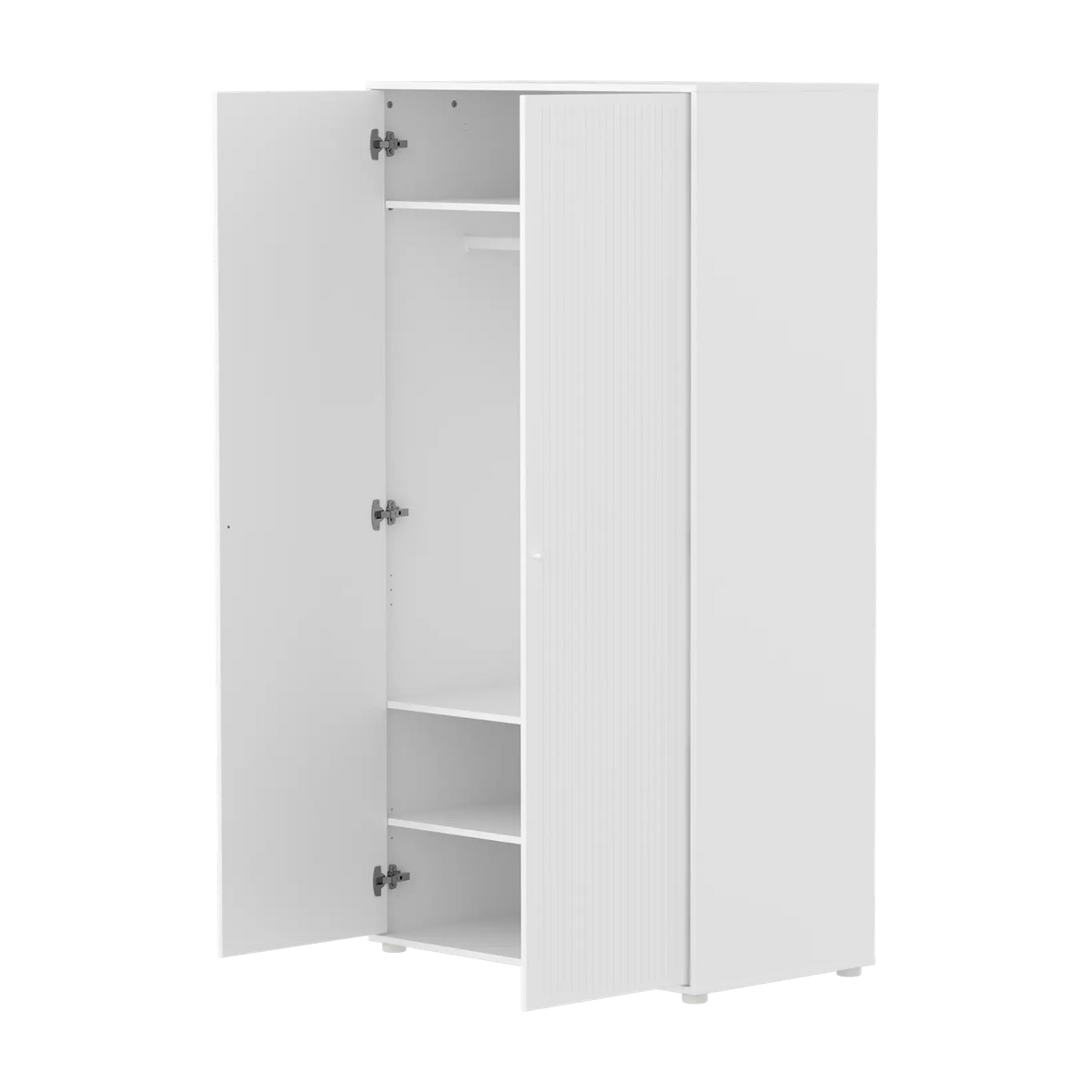 Flexa Saga Kleiderschrank, 2 Türen mit Rillen Weiss/Eiche