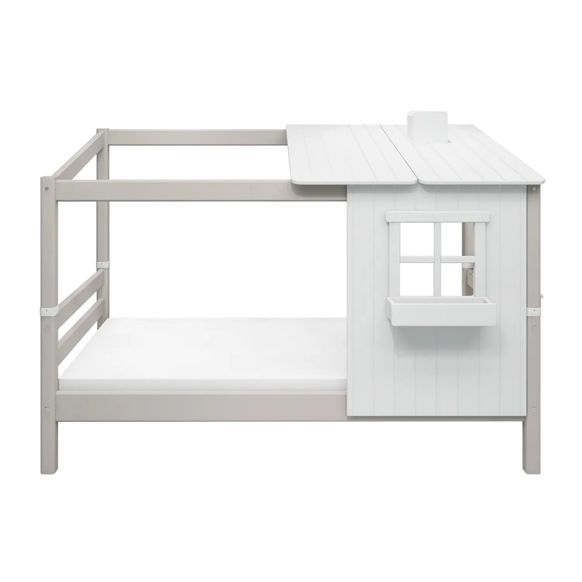 Flexa Classic Einzelbett mit 1/2 Classic-Haus 90 x 200 cm Grey wash/Weiss
