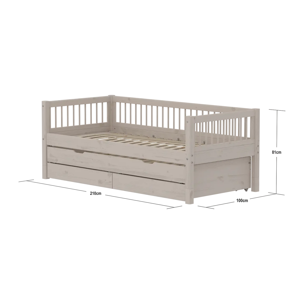 Flexa Classic Daybed mit Kreuzleisten, Gästebett und Stauraum, 90x200 cm, Grey Washed 90 x 200 cm Grey washed