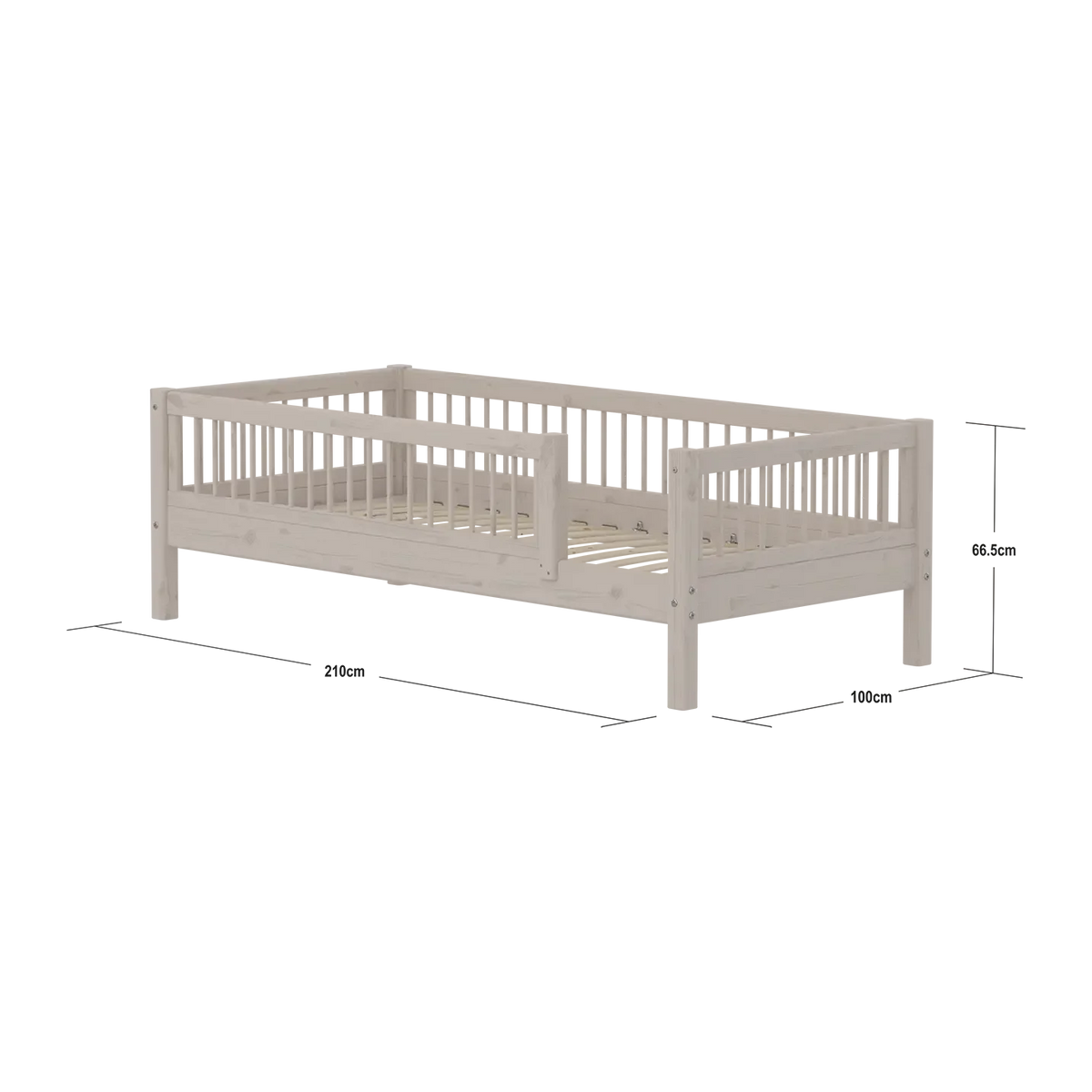 Flexa Classic Einzelbett mit Absturzsicherung mit Streben 90 x 200 cm Grey washed