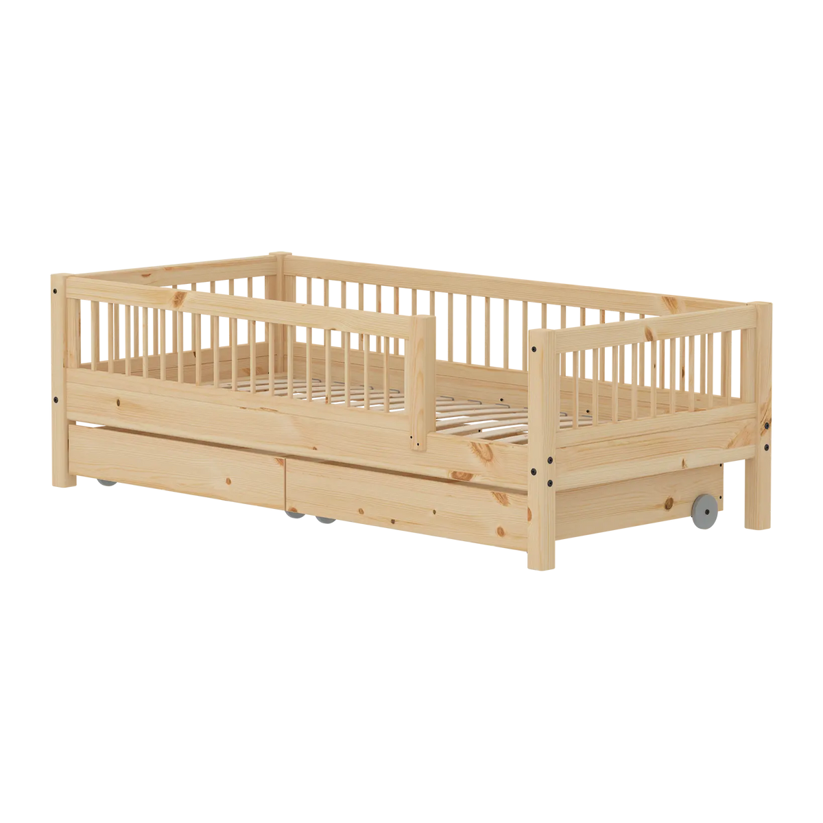 Flexa Raw Einzelbett mit Absturzsicherung und Aufbewahrung 90 x 200 cm Natur