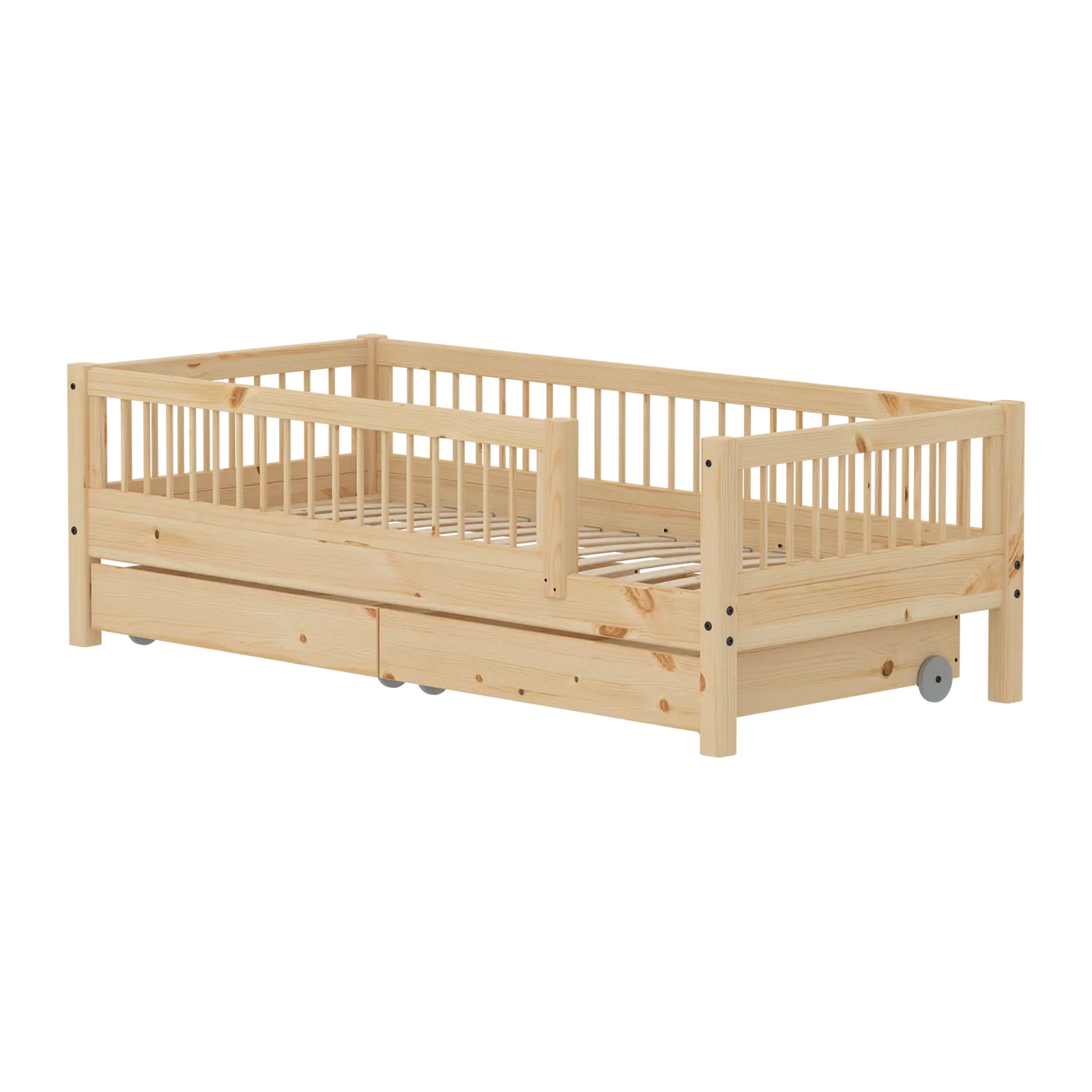 Flexa Raw Einzelbett mit Absturzsicherung und Aufbewahrung 90 x 200 cm Natur