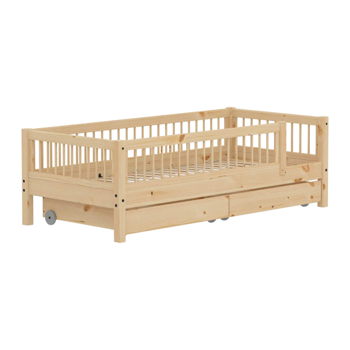 Flexa Raw Einzelbett mit Absturzsicherung und Aufbewahrung 90 x 200 cm Natur