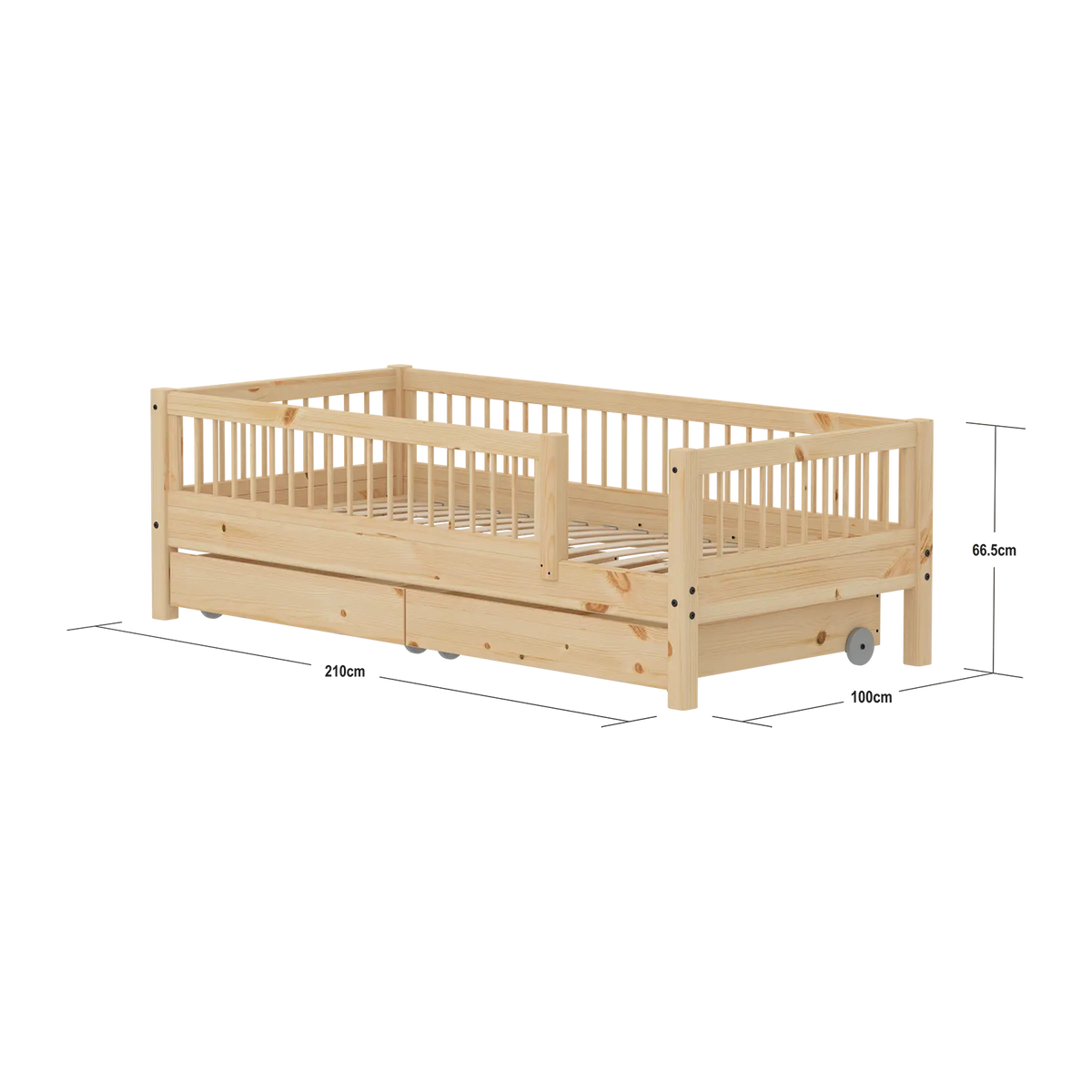 Flexa Raw Einzelbett mit Absturzsicherung und Aufbewahrung 90 x 200 cm Natur