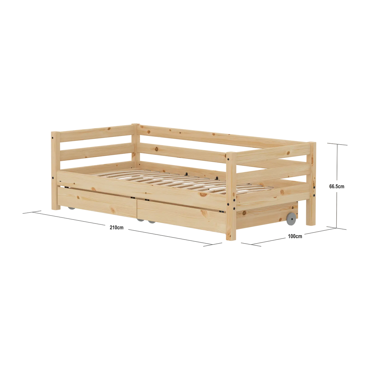 Flexa Raw Einzelbett mit 2 Schubladen 90 x 200 cm Natur