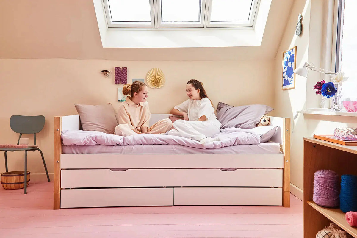 Flexa Nor Einzelbett mit Ausziehbett und 2 Schubladen 90 x 200 cm Eiche