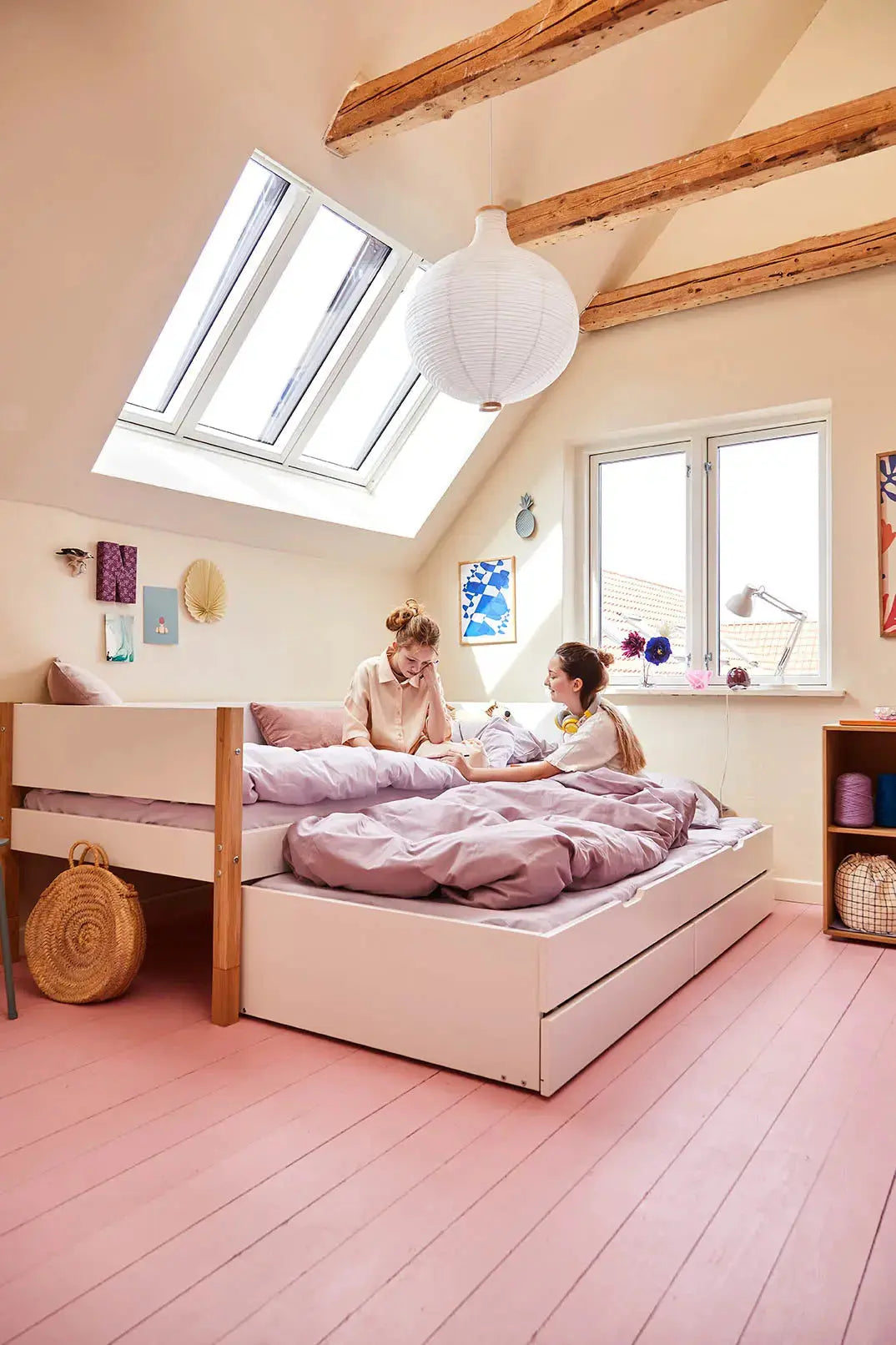 Flexa Nor Einzelbett mit Ausziehbett und 2 Schubladen 90 x 200 cm Eiche