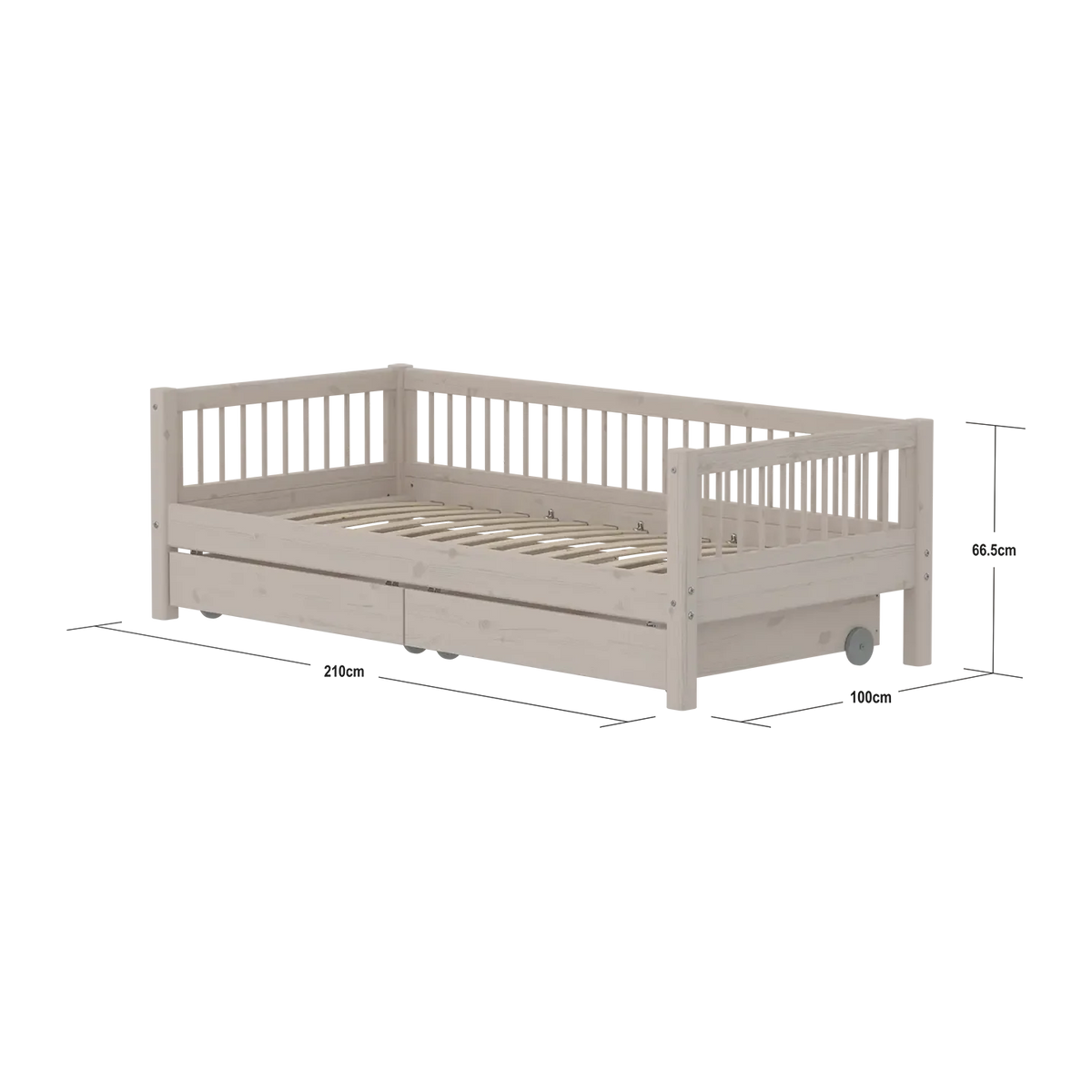 Flexa Classic Daybed mit Kreuzleisten und Stauraum, 90x200 cm, Grey Washed 90 x 200 cm Grey washed